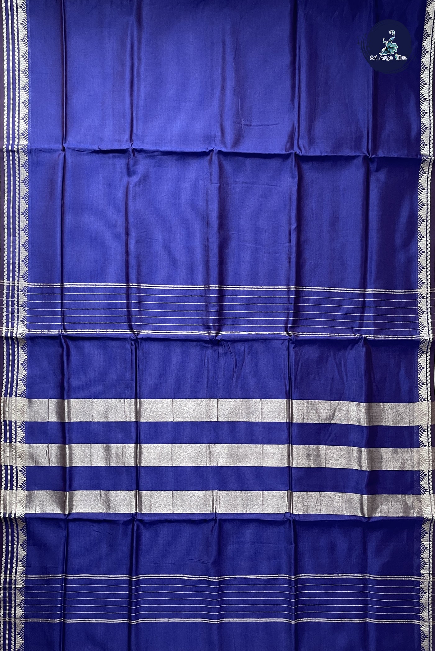 Royal Blue 10 Yards Silk Cotton Saree With Doria Lines Pattern