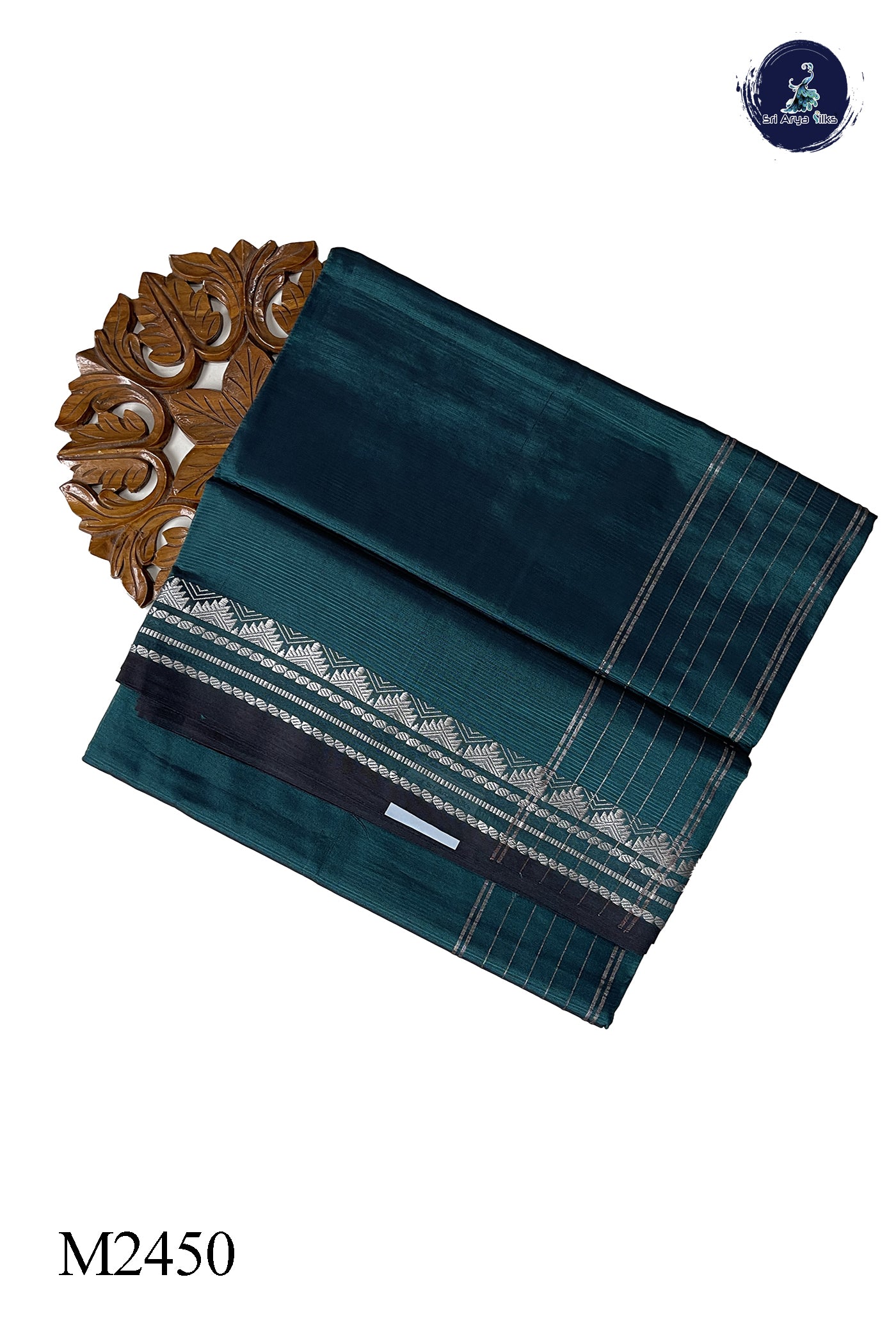 Sapphire Green 10 Yards Silk Cotton Saree With Doria Lines Pattern