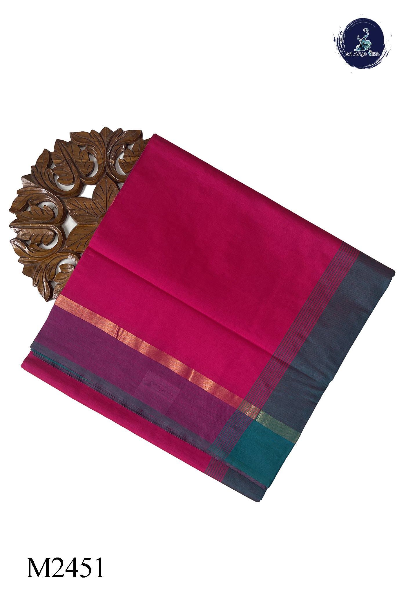 Dark Pink 10 Yards Silk Cotton Saree With Plain Pattern