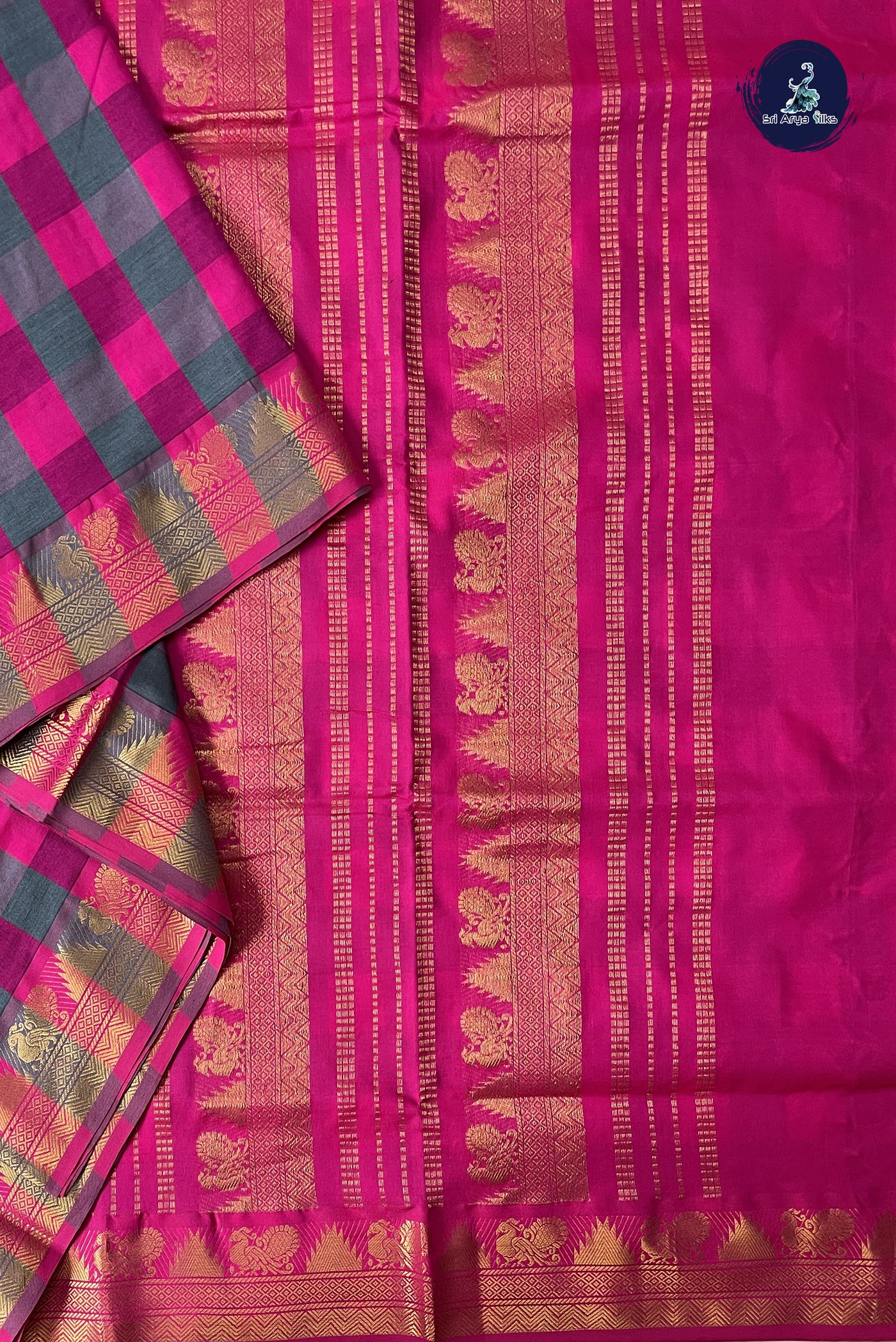 Multi Colour 10 Yards Silk Cotton Saree With Checked Pattern