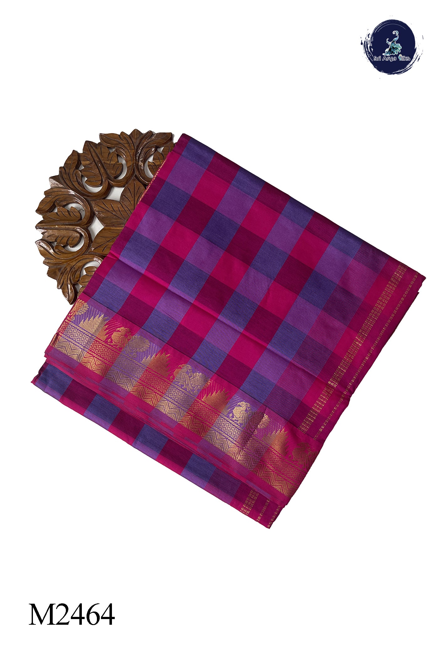 Multi Colour 10 Yards Silk Cotton Saree With Checked Pattern