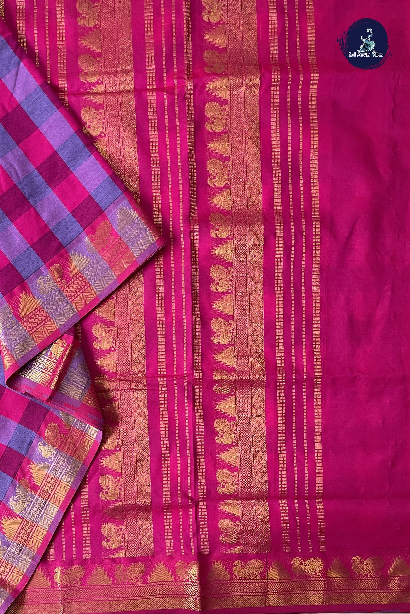 Multi Colour 10 Yards Silk Cotton Saree With Checked Pattern