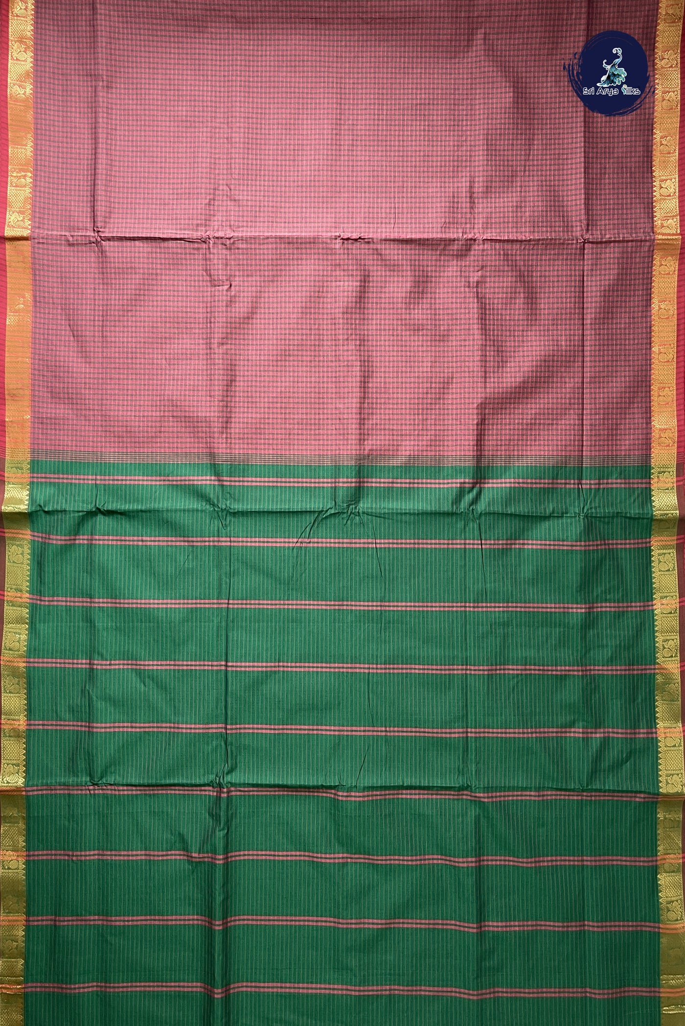 Mauve Pink 10 Yards Silk Cotton Saree With Checked Pattern