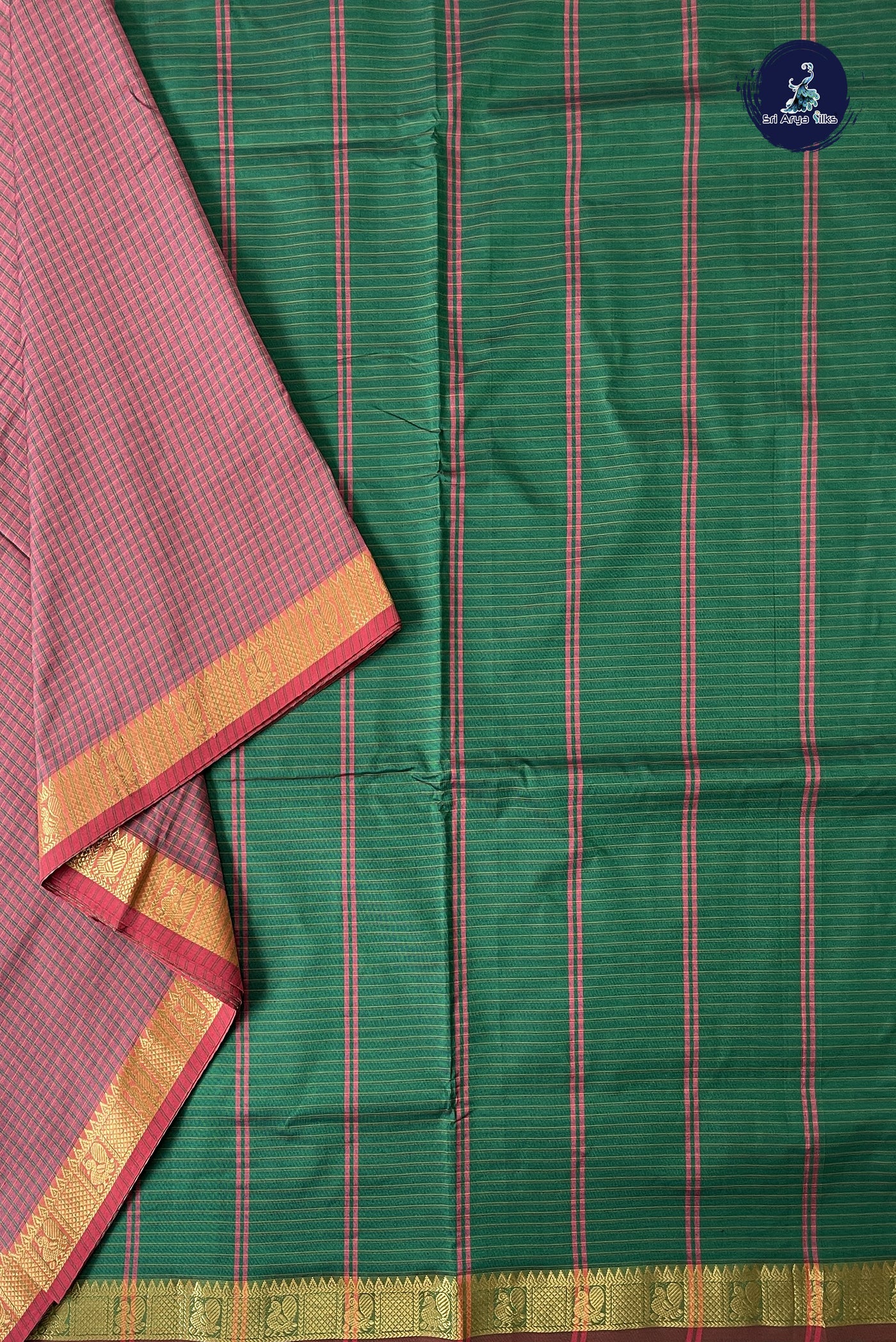 Mauve Pink 10 Yards Silk Cotton Saree With Checked Pattern