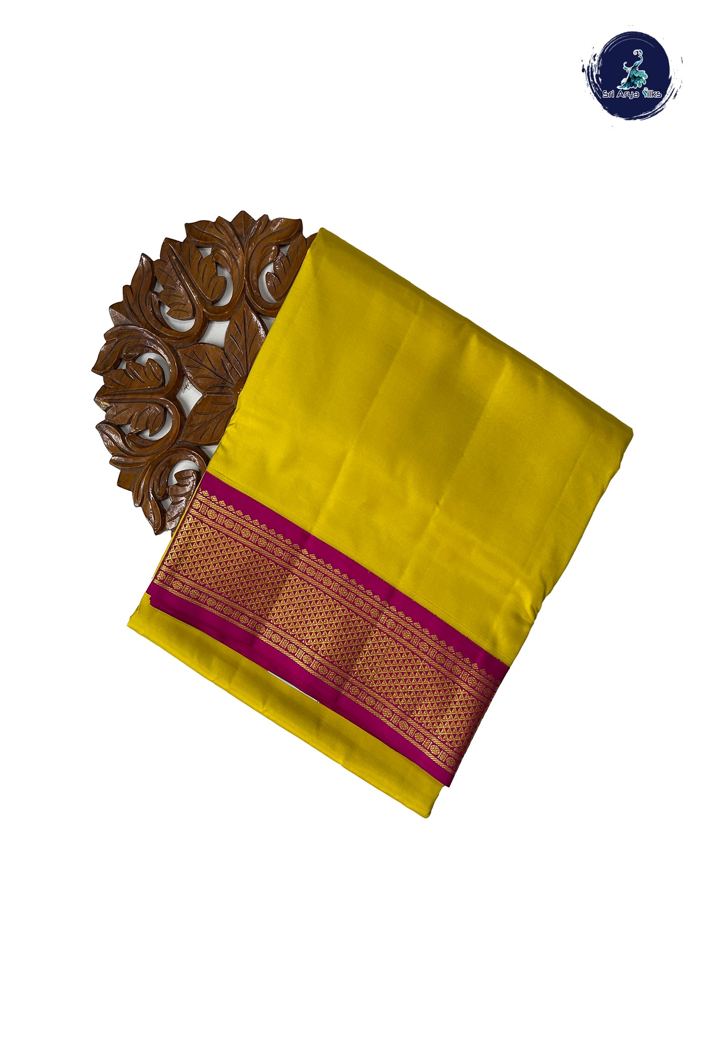 Lemon Yellow Madisar 10 Yards Silk Saree With Plain Pattern