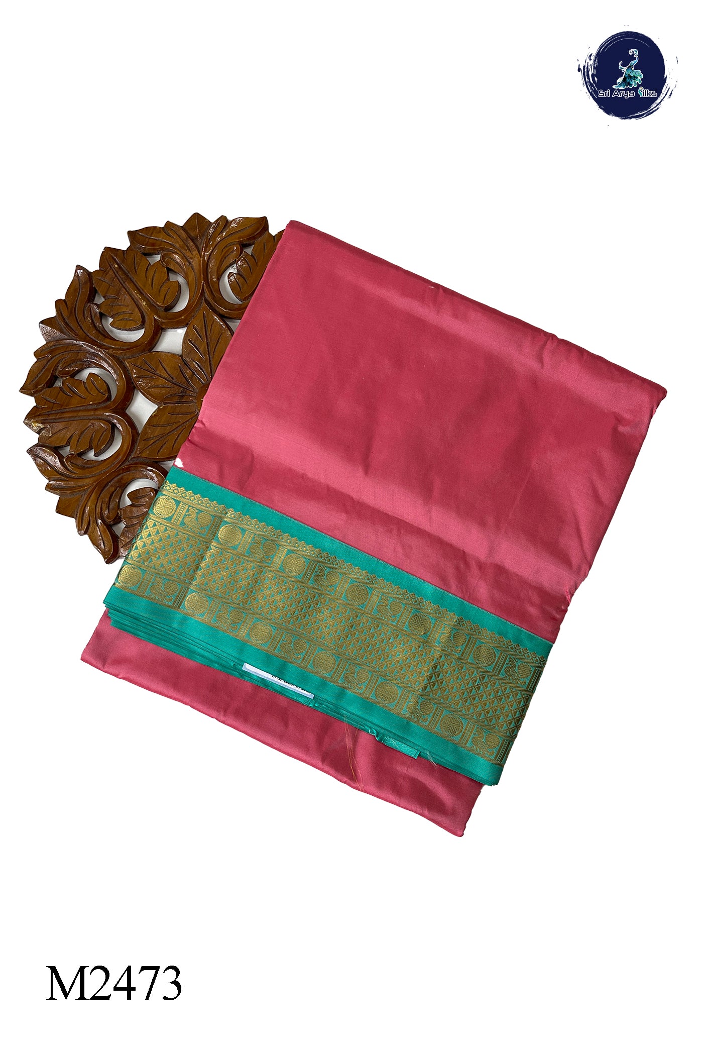 Light Pink Madisar 10 Yards Silk Saree With Plain Pattern