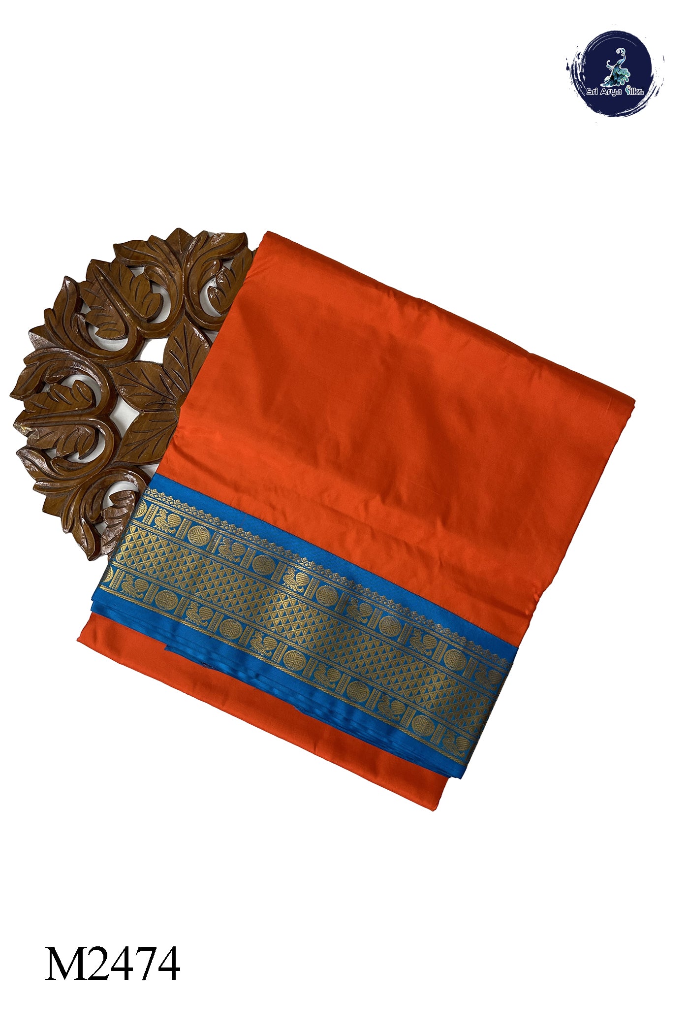 Orange Madisar 10 Yards Silk Saree With Plain Pattern