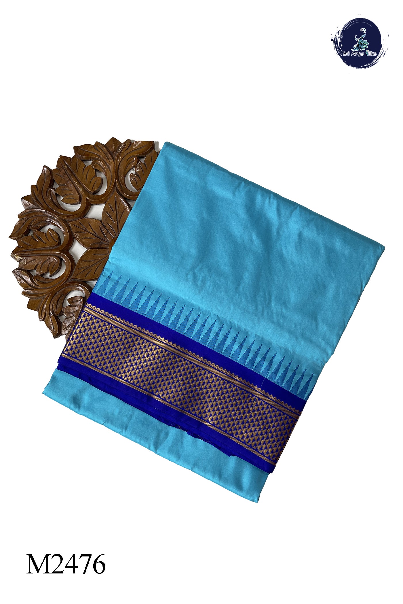 Light Blue Madisar 10 Yards Silk Saree With Plain Pattern