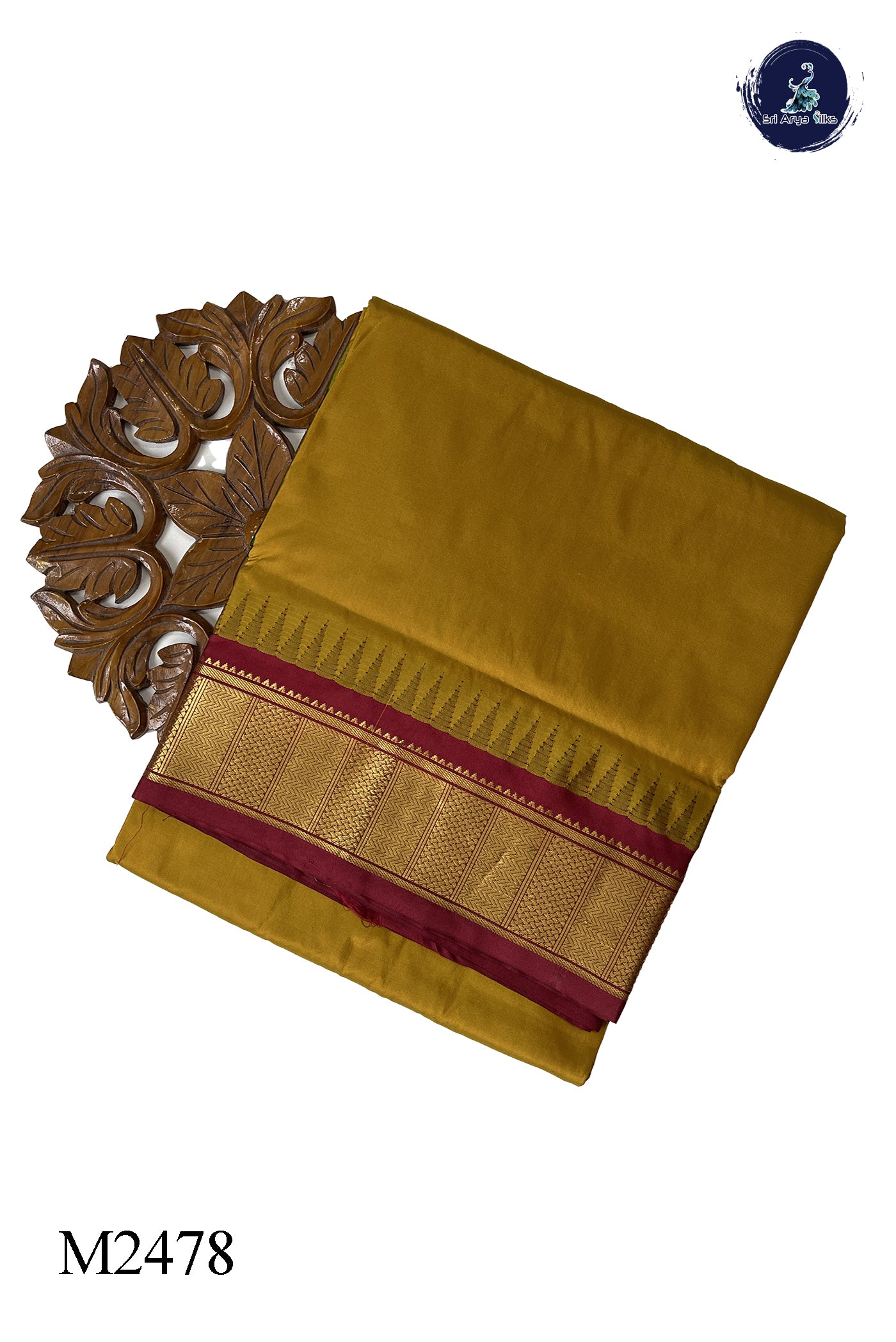 Golden Mustard Madisar 10 Yards Silk Saree With Plain Pattern