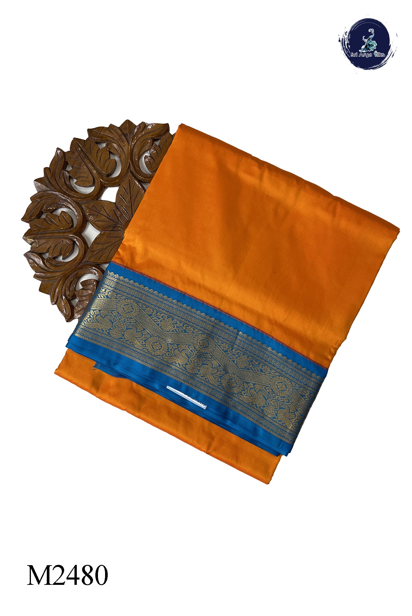 Yellowish Orange Madisar 10 Yards Silk Saree With Plain Pattern