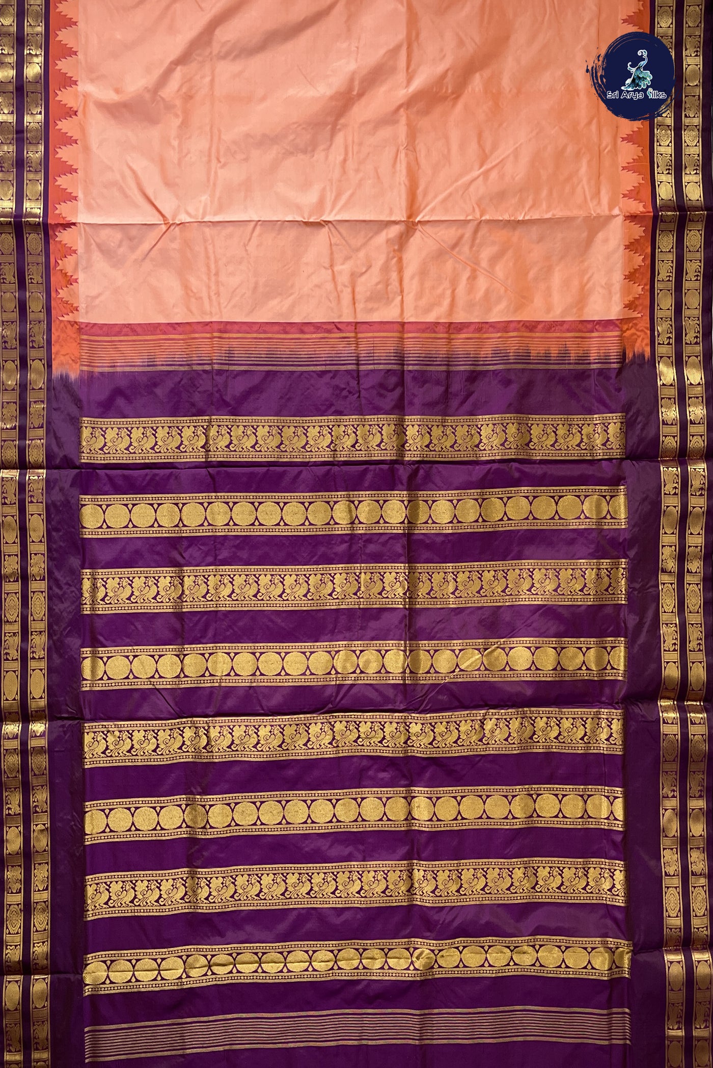 Peach Madisar 10 Yards Silk Saree With Plain Pattern