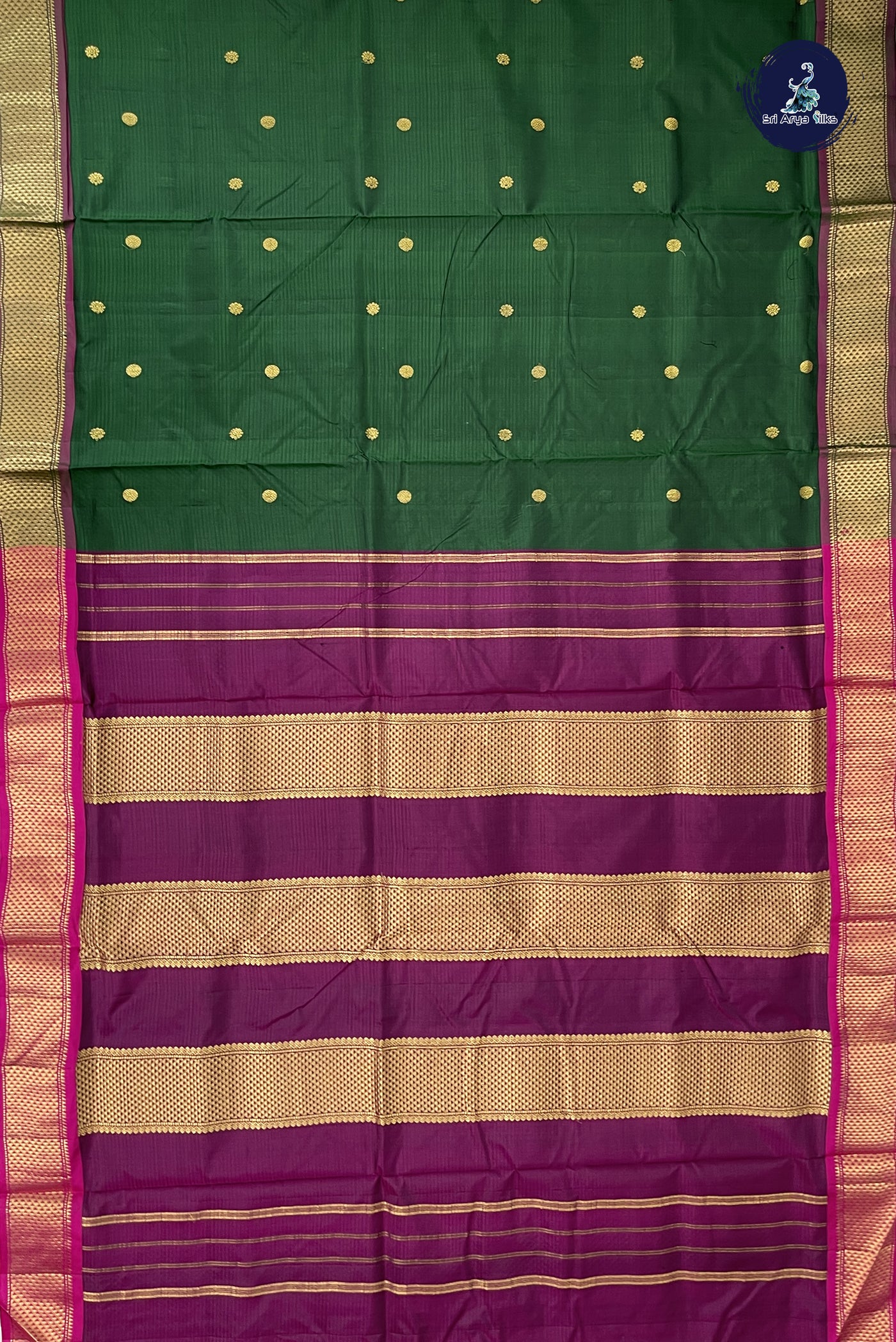 Green Madisar 10 Yards Silk Saree With Zari Buttas Pattern