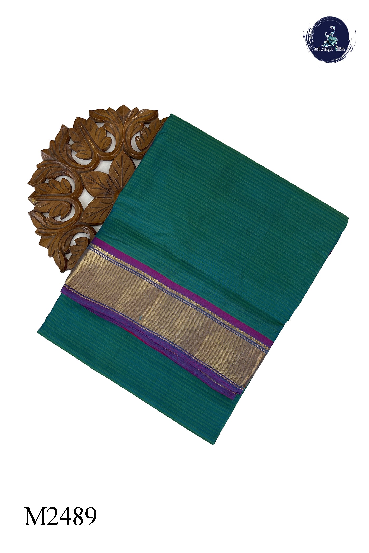 Teal Madisar 10 Yards Silk Saree With Doria Lines Pattern