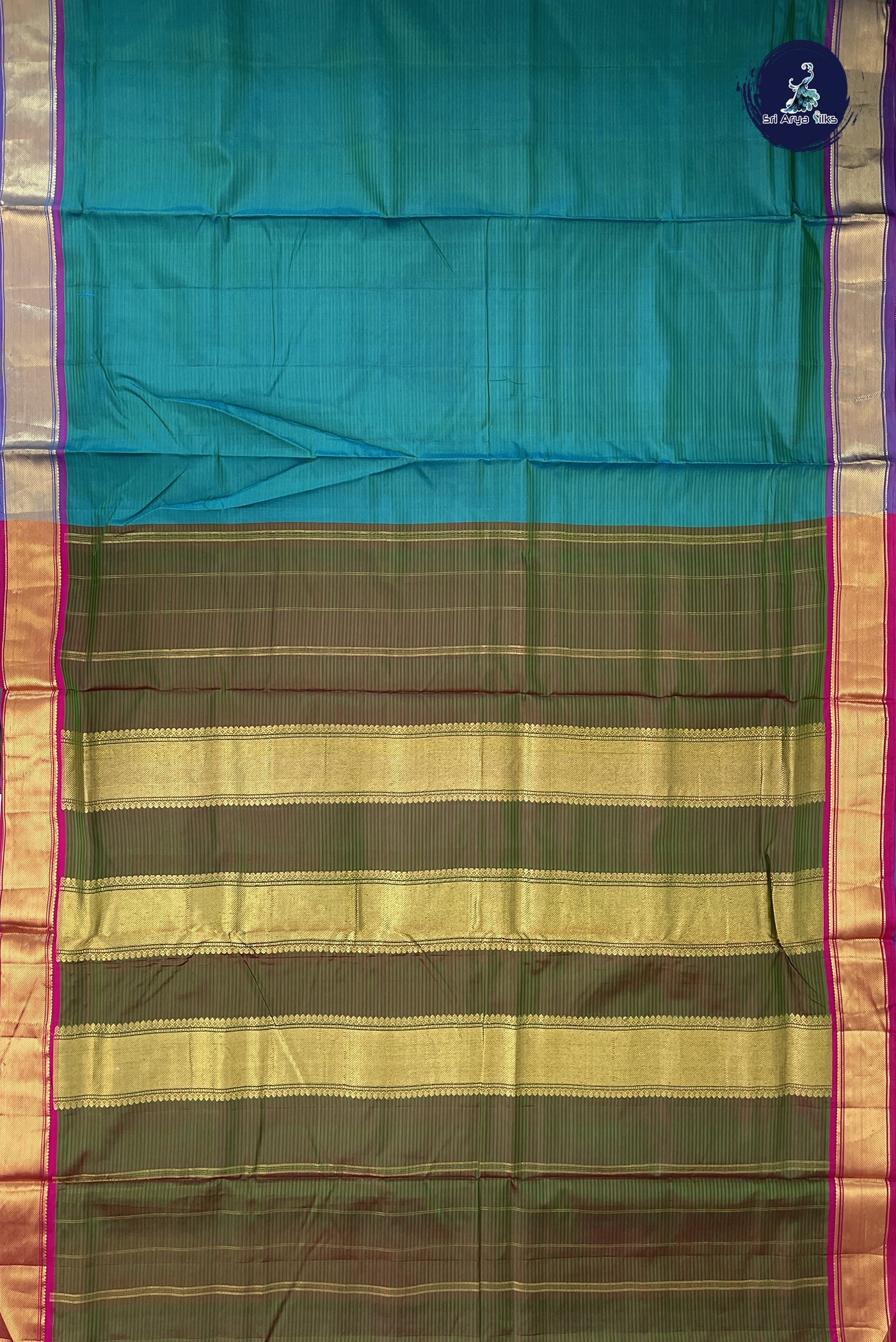 Teal Madisar 10 Yards Silk Saree With Doria Lines Pattern