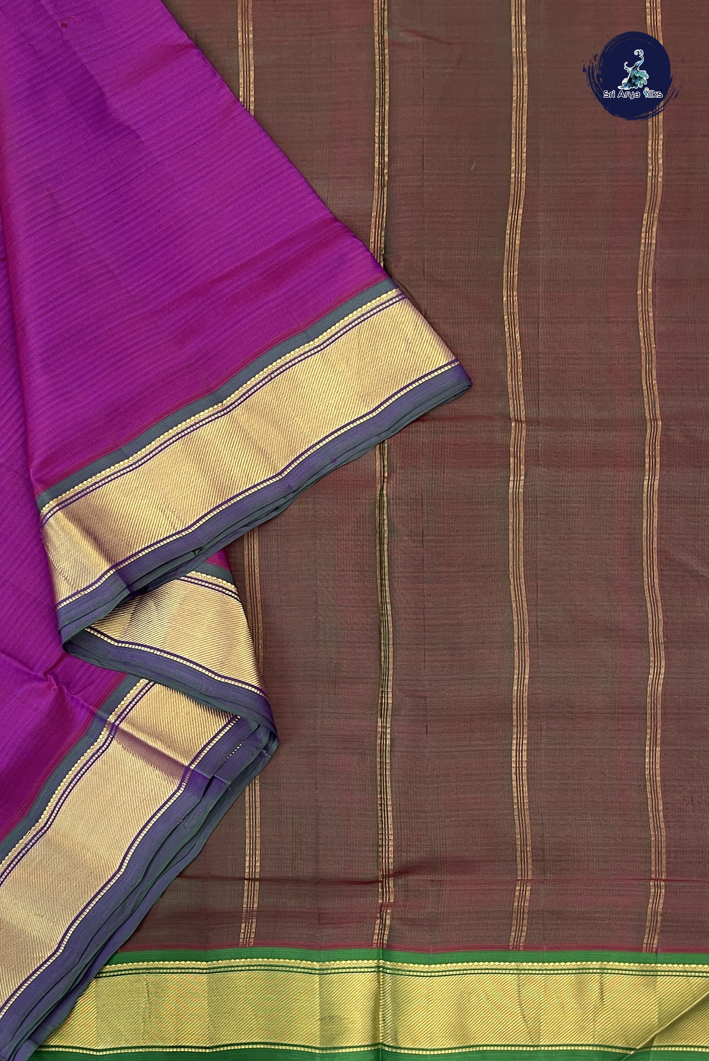 Magenta Purple Madisar 10 Yards Silk Saree With Doria Lines Pattern