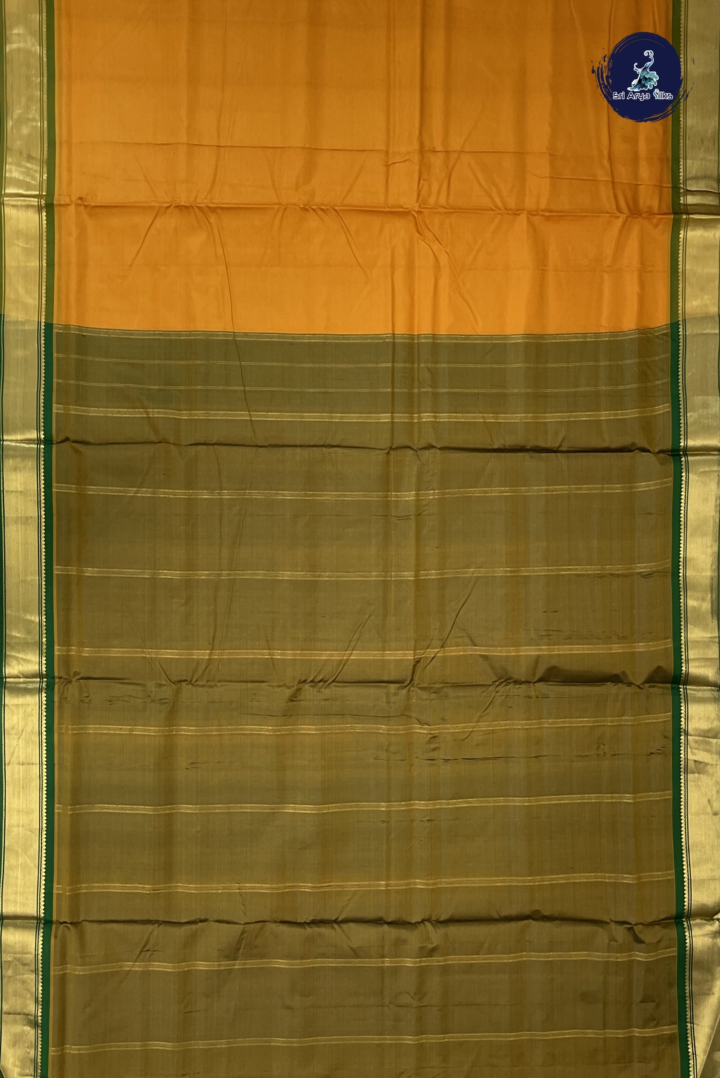 Mustard Yellow Madisar 10 Yards Silk Saree With Plain Pattern