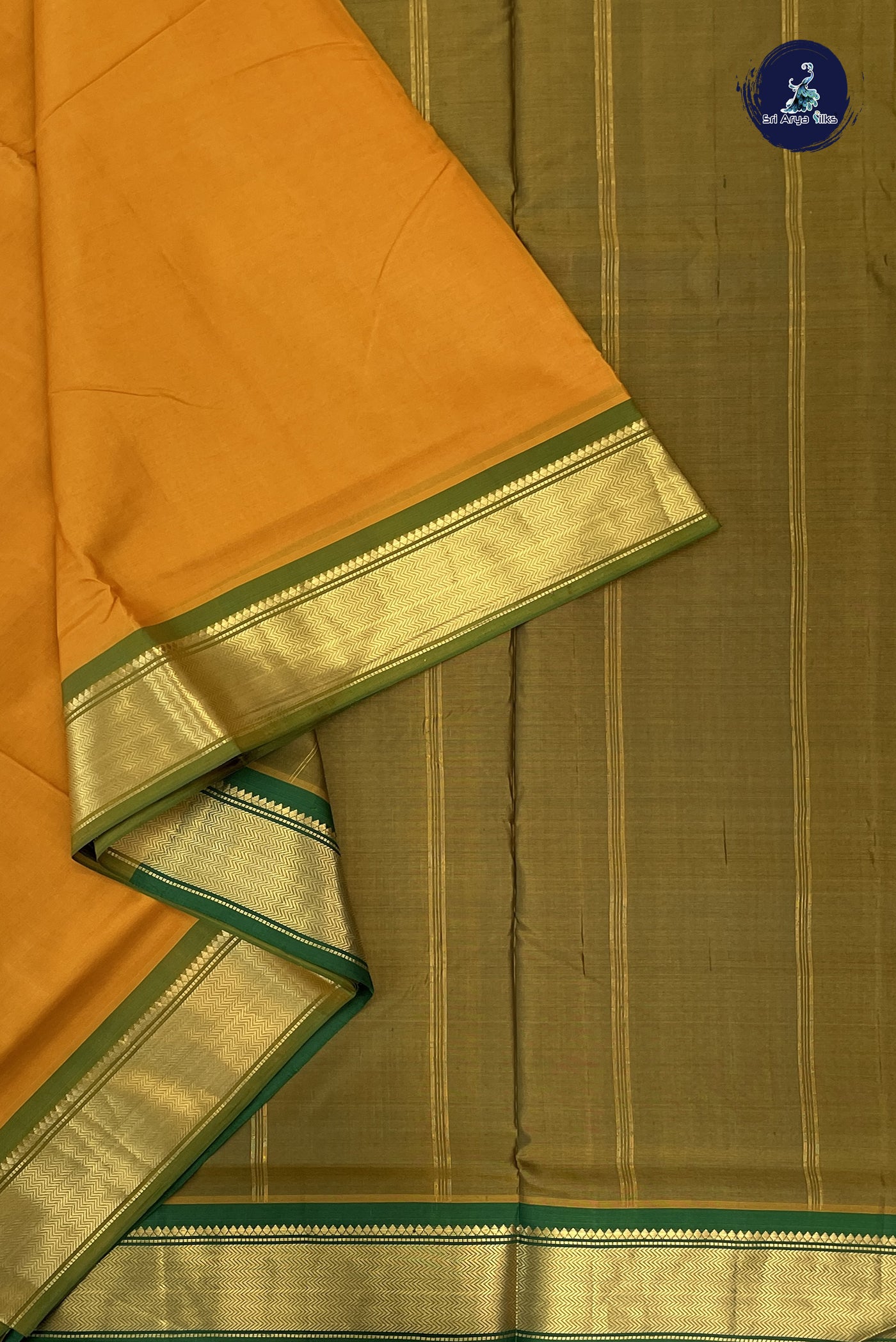 Mustard Yellow Madisar 10 Yards Silk Saree With Plain Pattern