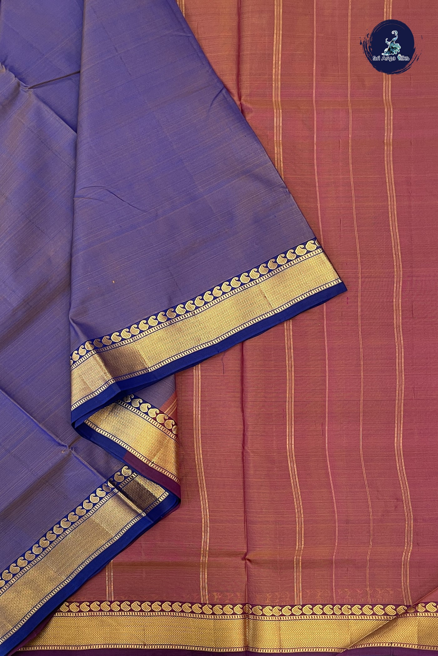 Lavender Madisar 10 Yards Silk Saree With Plain Pattern