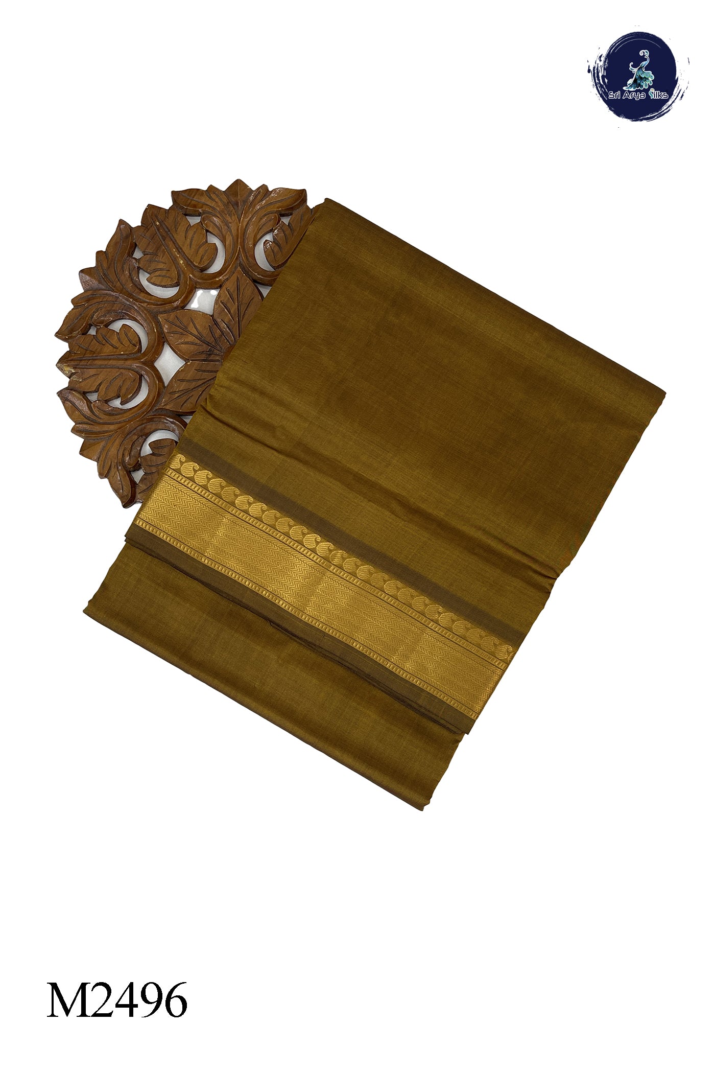 Golden Brown Madisar 10 Yards Silk Saree With Plain Pattern