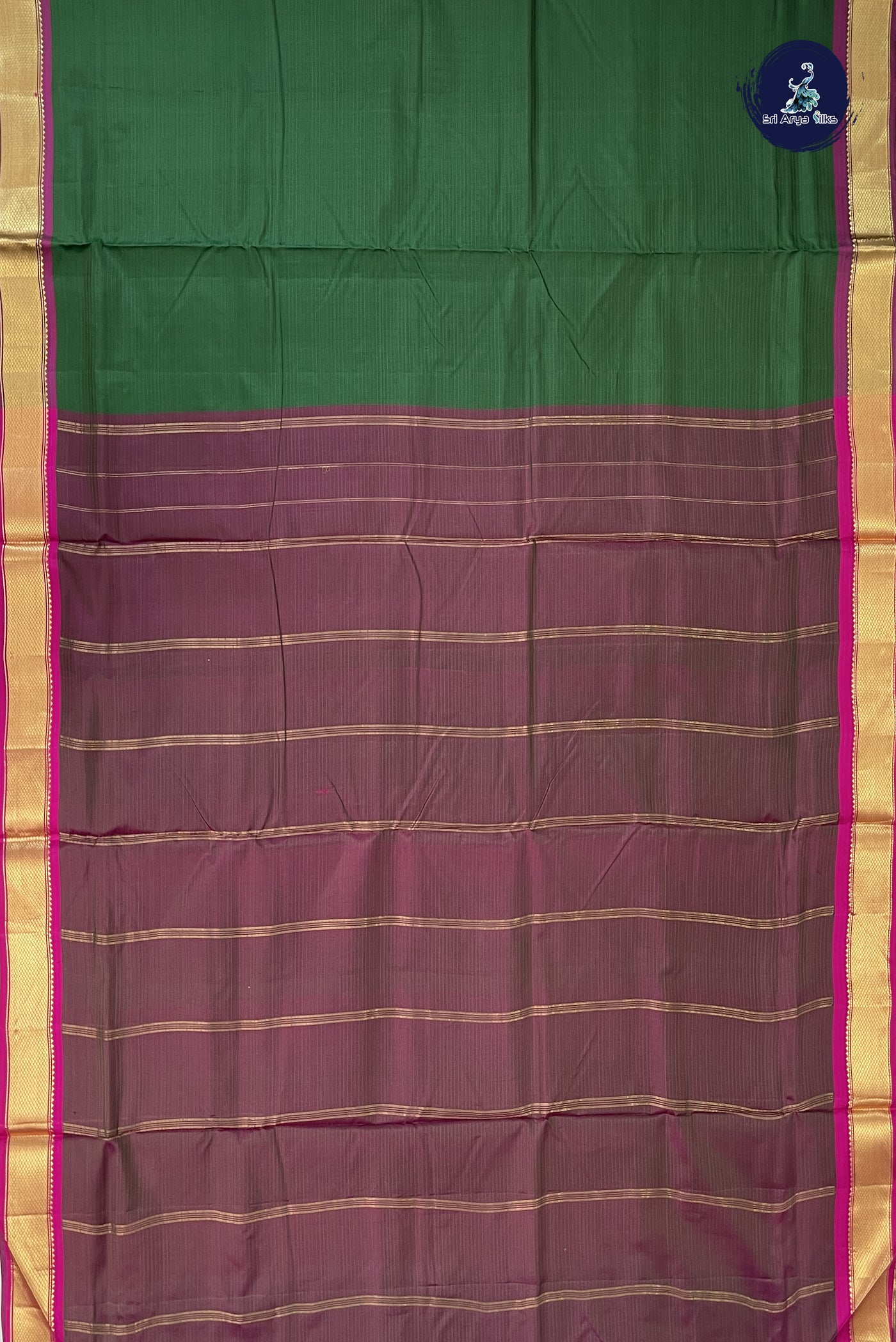 Green Madisar 10 Yards Silk Saree With Plain Pattern