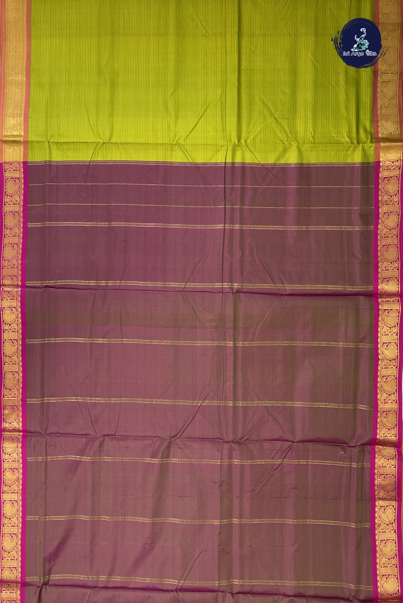 Lime Green Madisar 10 Yards Silk Saree With Plain Pattern