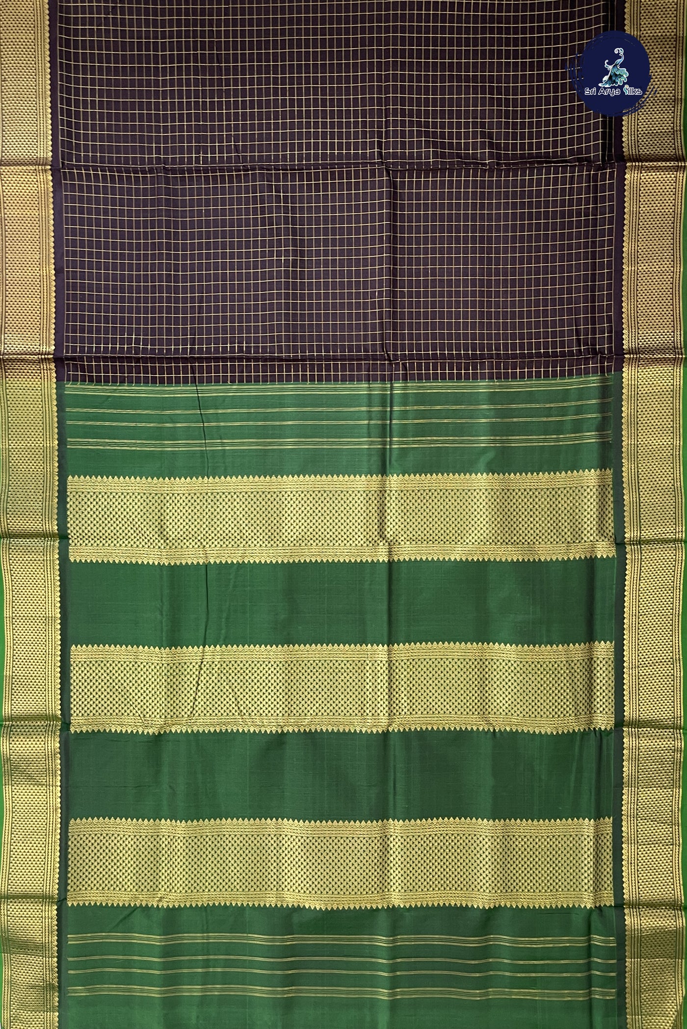 Brown Madisar 10 Yards Silk Saree With Zari Checked Pattern