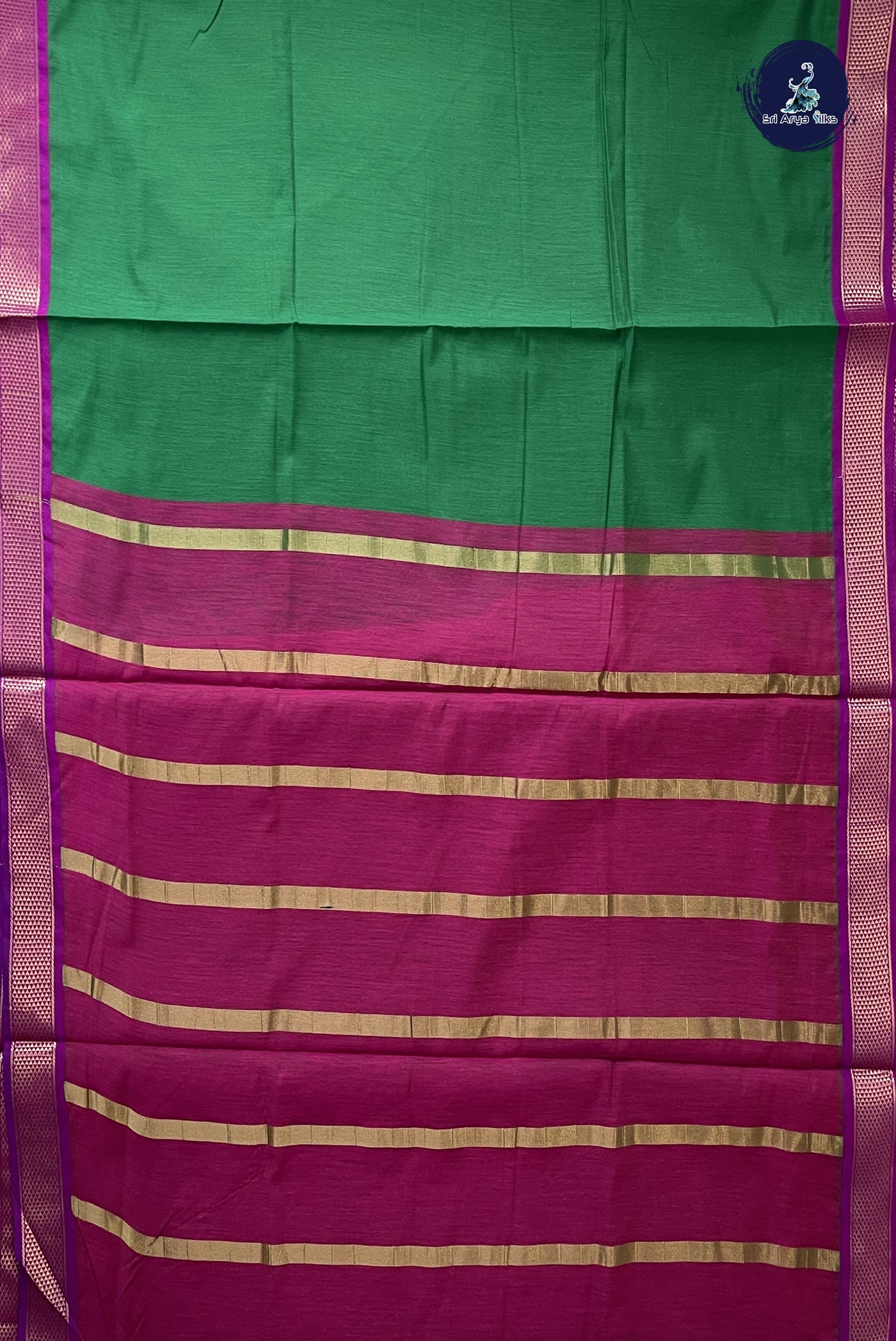 Dark Green Madisar Semi Silk Cotton Saree With Plain Pattern