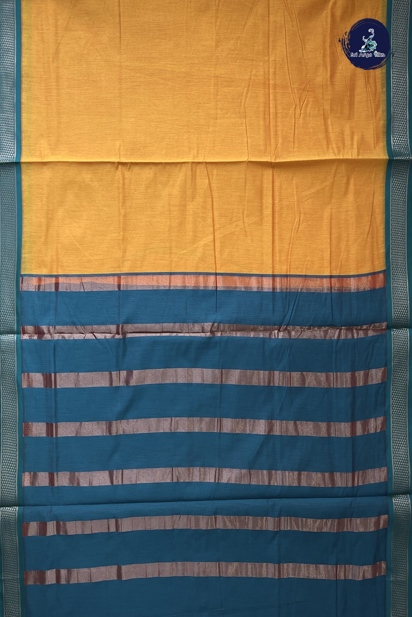 Yellow Madisar Semi Silk Cotton Saree With Plain Pattern