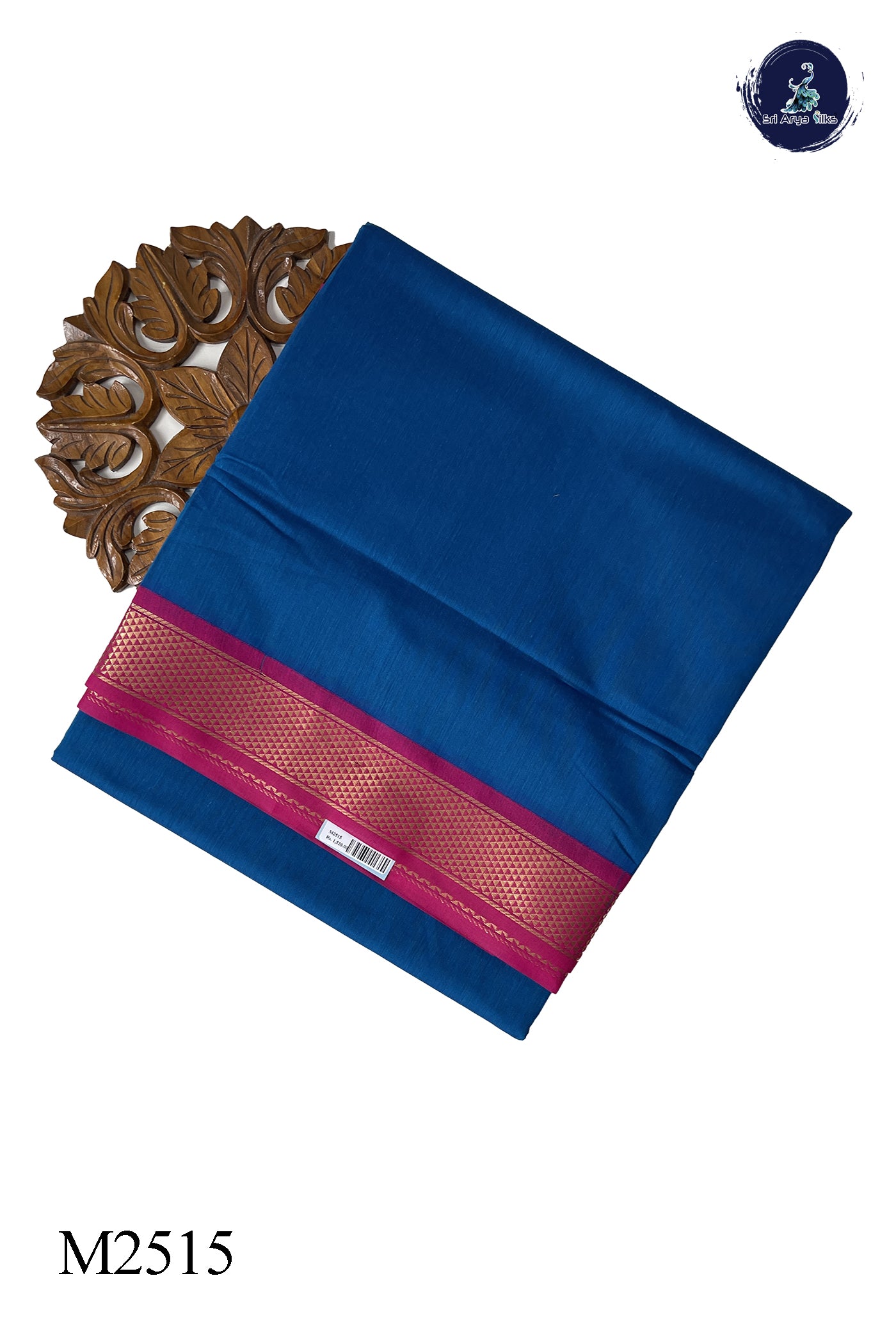 Sapphire Blue Madisar Semi Silk Cotton Saree With Plain Pattern