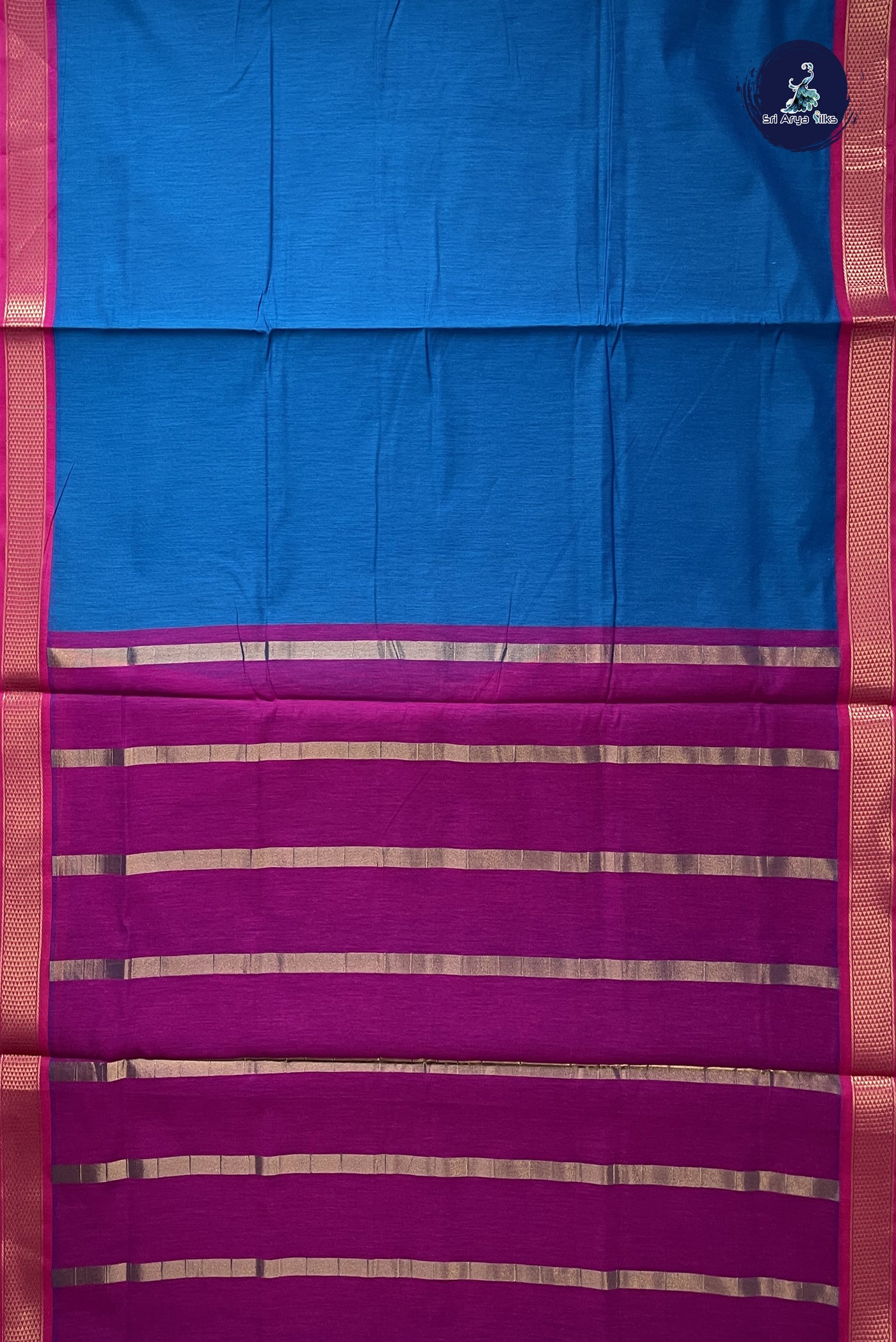 Sapphire Blue Madisar Semi Silk Cotton Saree With Plain Pattern