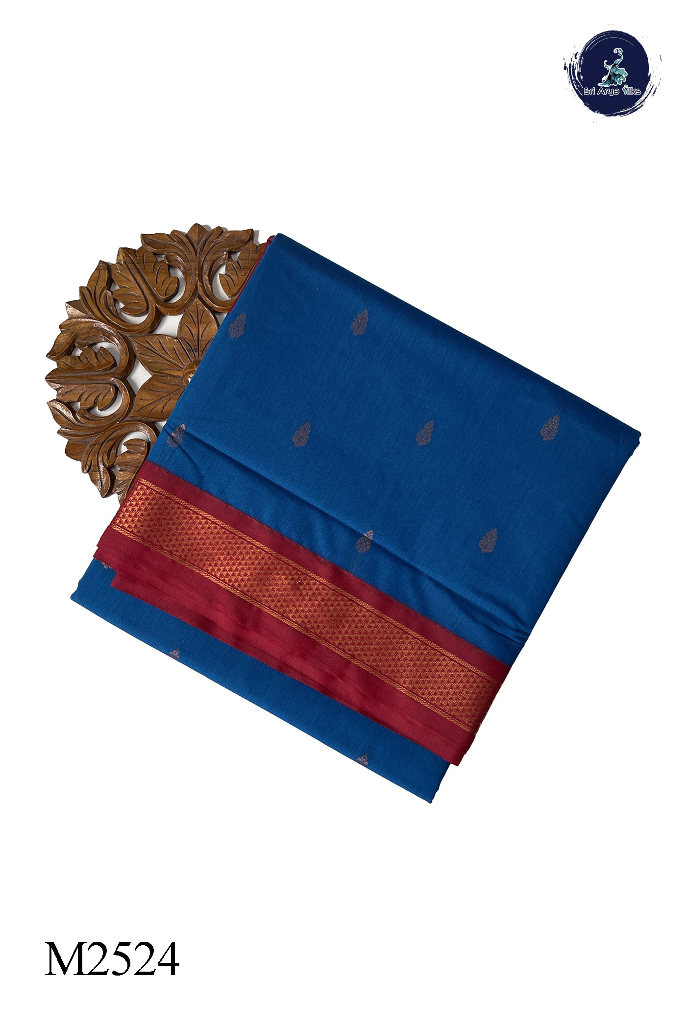 Sapphire Blue Madisar Semi Silk Cotton Saree With Zari Buttas Pattern