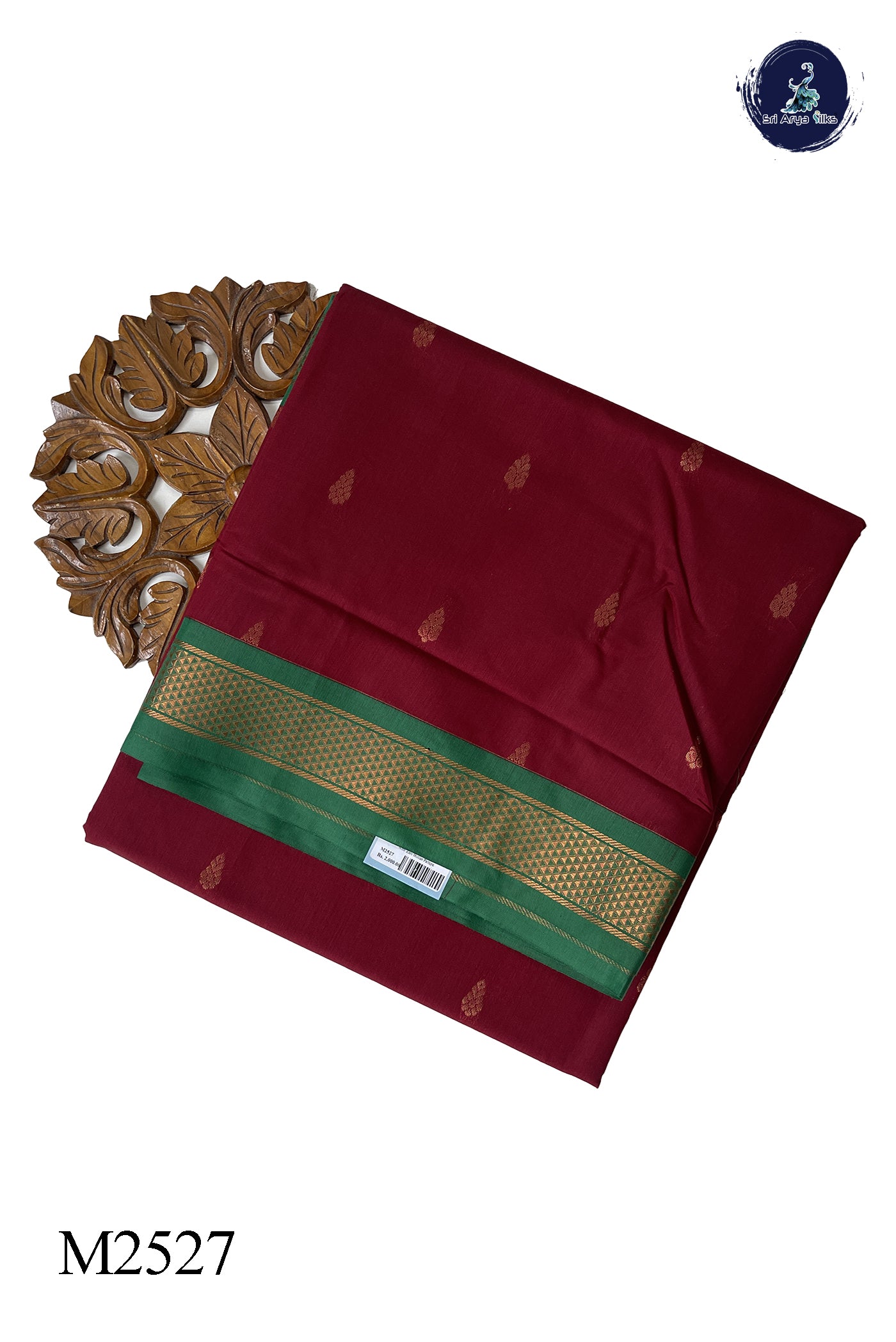 Maroon Madisar Semi Silk Cotton Saree With Zari Buttas Pattern