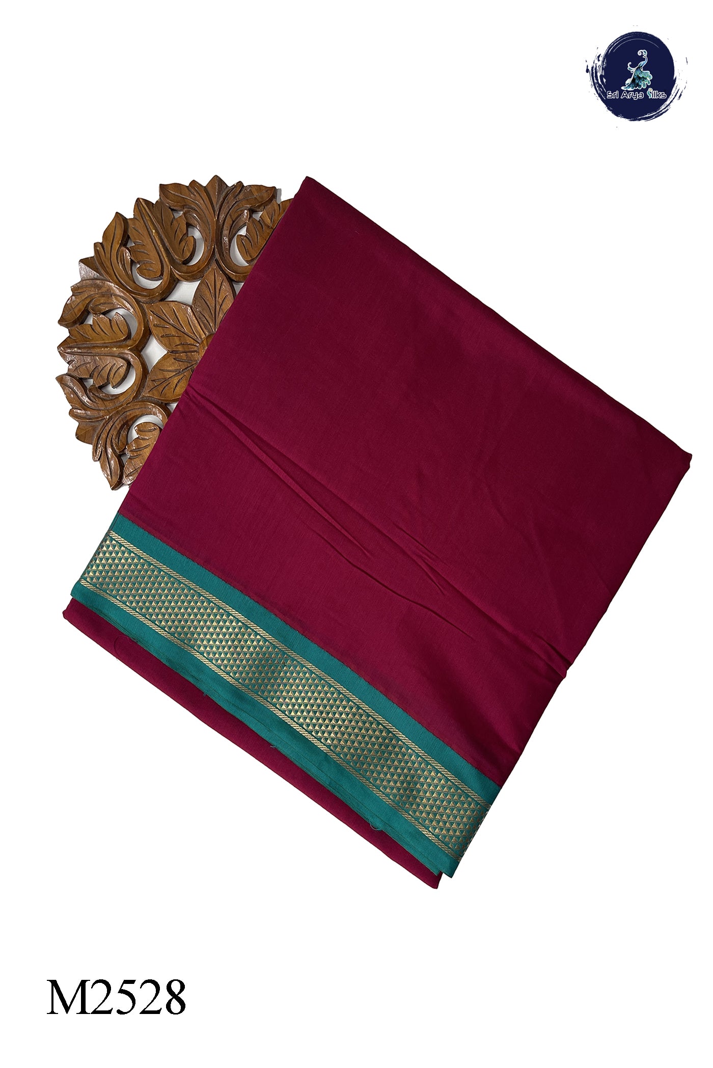 Maroon Madisar Semi Silk Cotton Saree With Plain Pattern