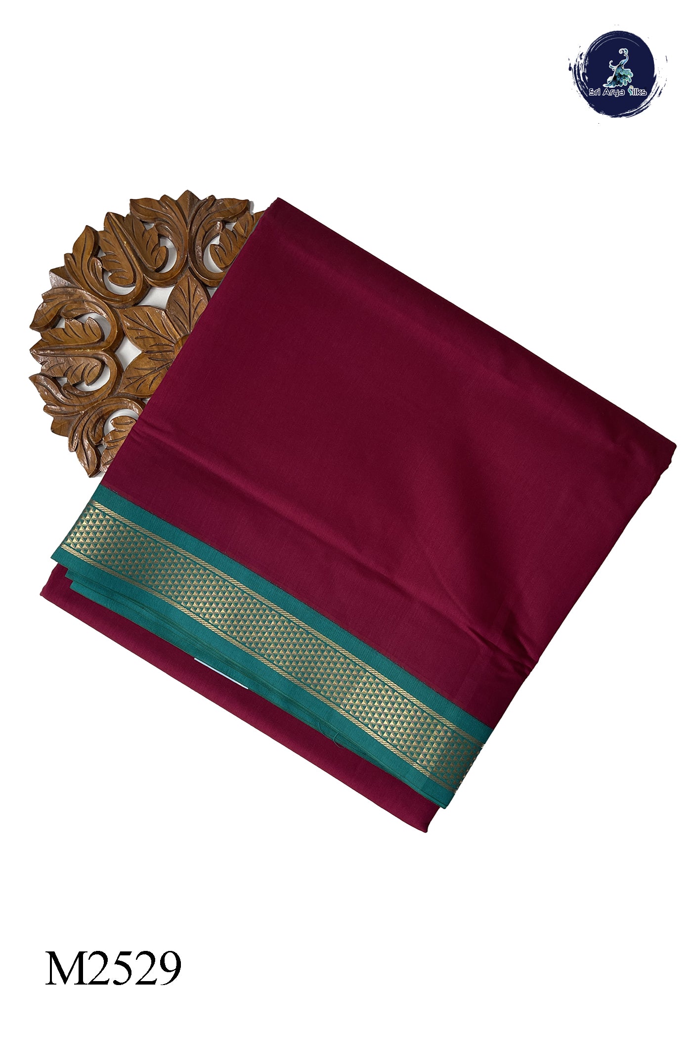 Maroon Madisar Semi Silk Cotton Saree With Plain Pattern