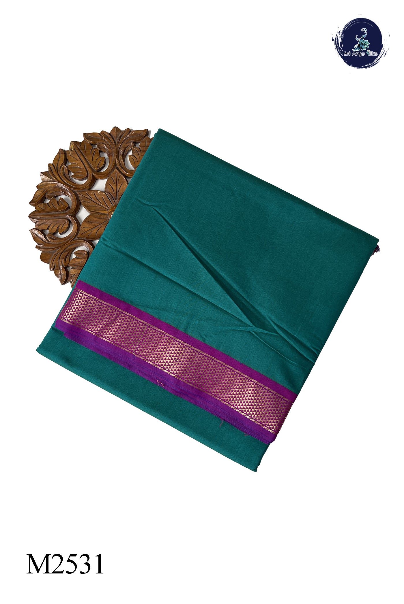 Teal Madisar Semi Silk Cotton Saree With Plain Pattern