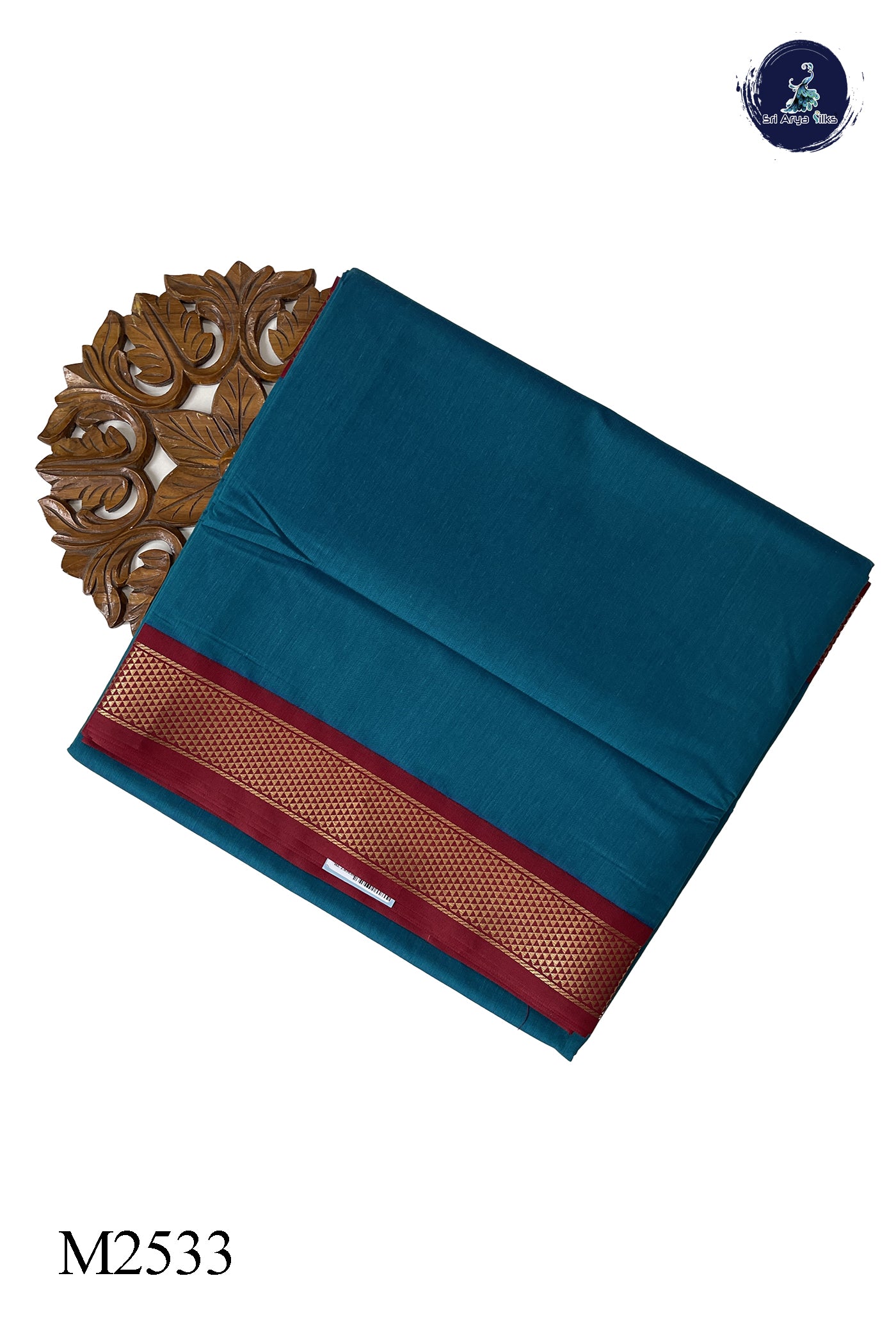 Sapphire Green Madisar Semi Silk Cotton Saree With Plain Pattern