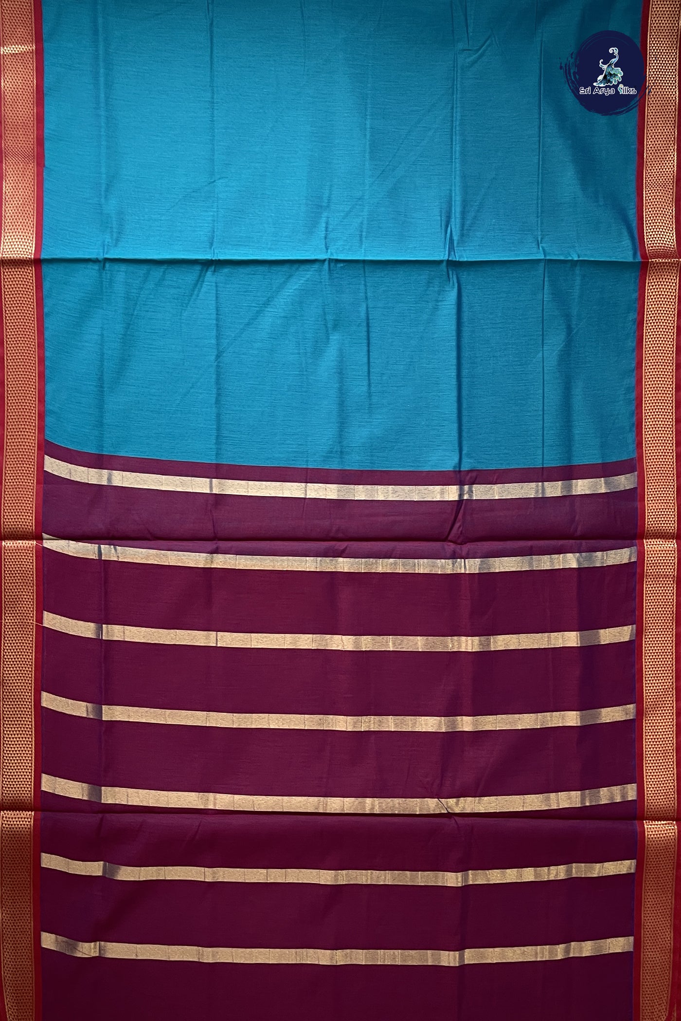 Sapphire Green Madisar Semi Silk Cotton Saree With Plain Pattern