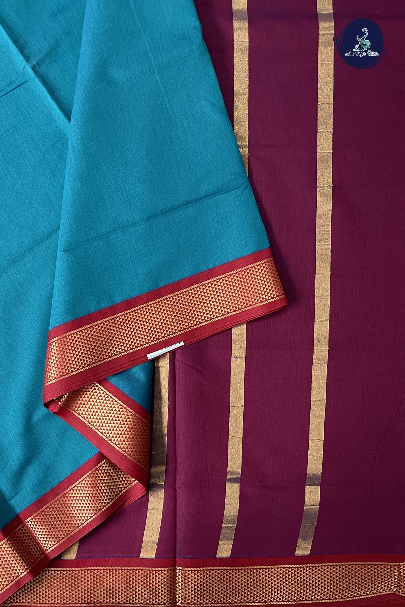 Sapphire Green Madisar Semi Silk Cotton Saree With Plain Pattern