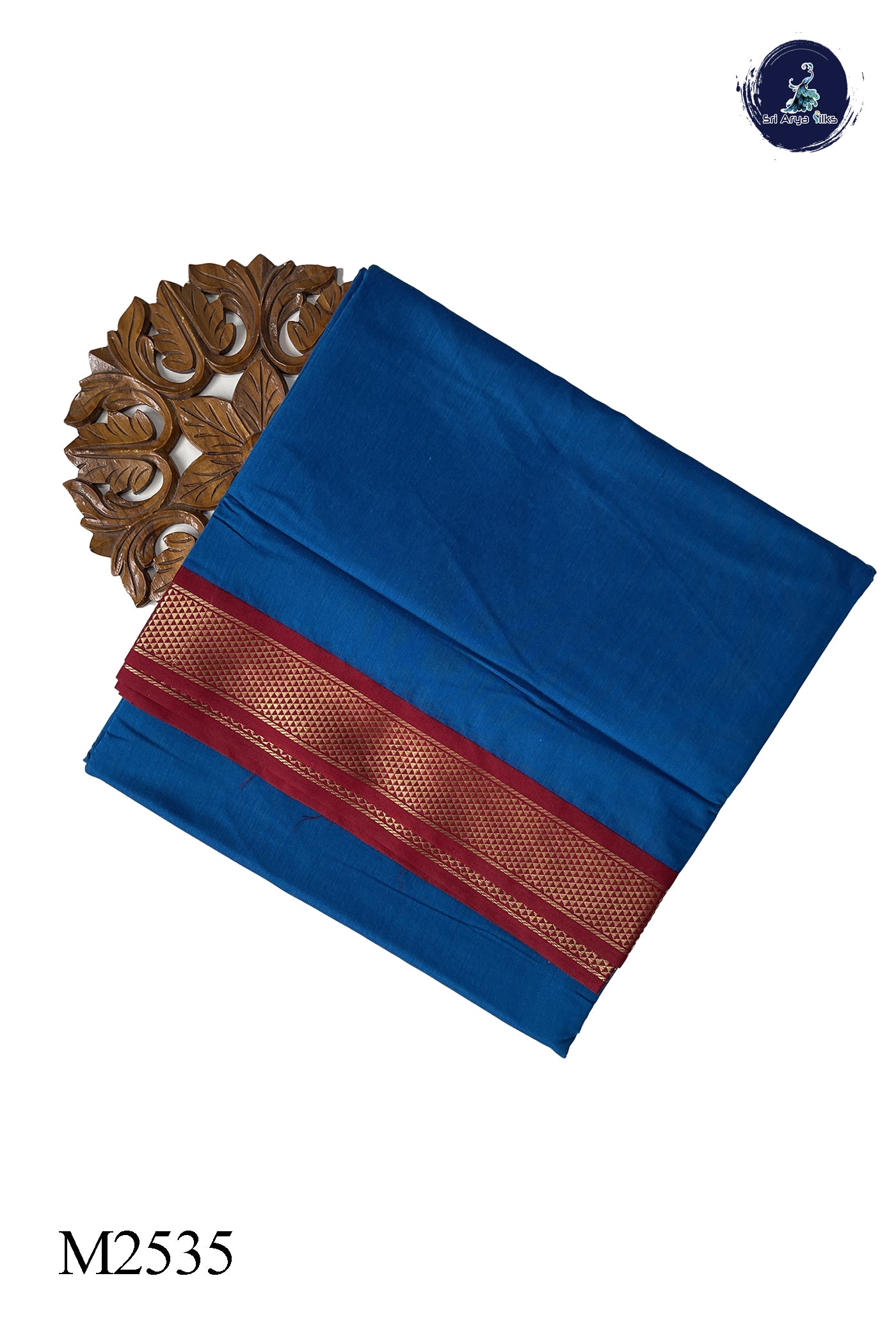 Blue Madisar Semi Silk Cotton Saree With Plain Pattern