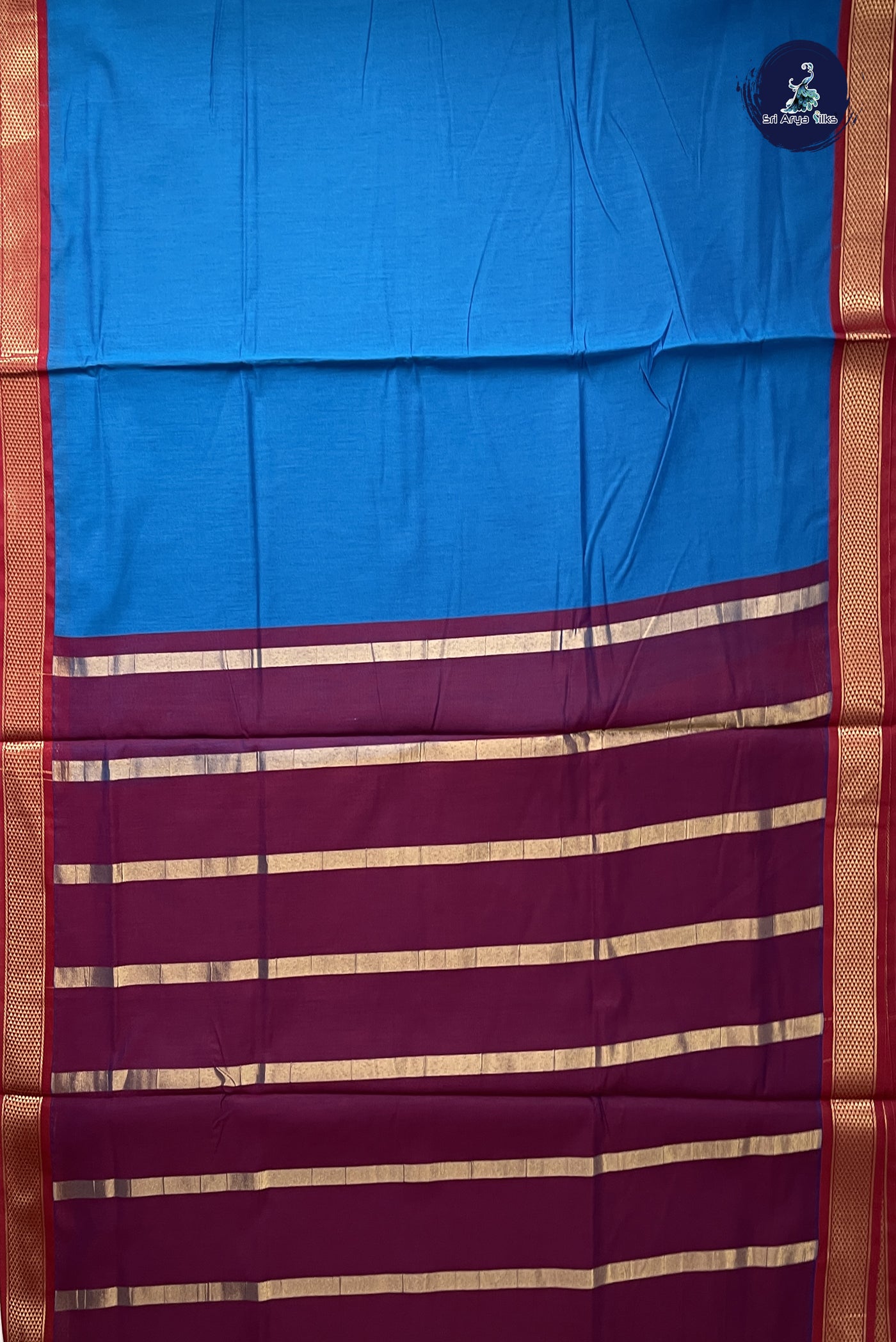 Blue Madisar Semi Silk Cotton Saree With Plain Pattern