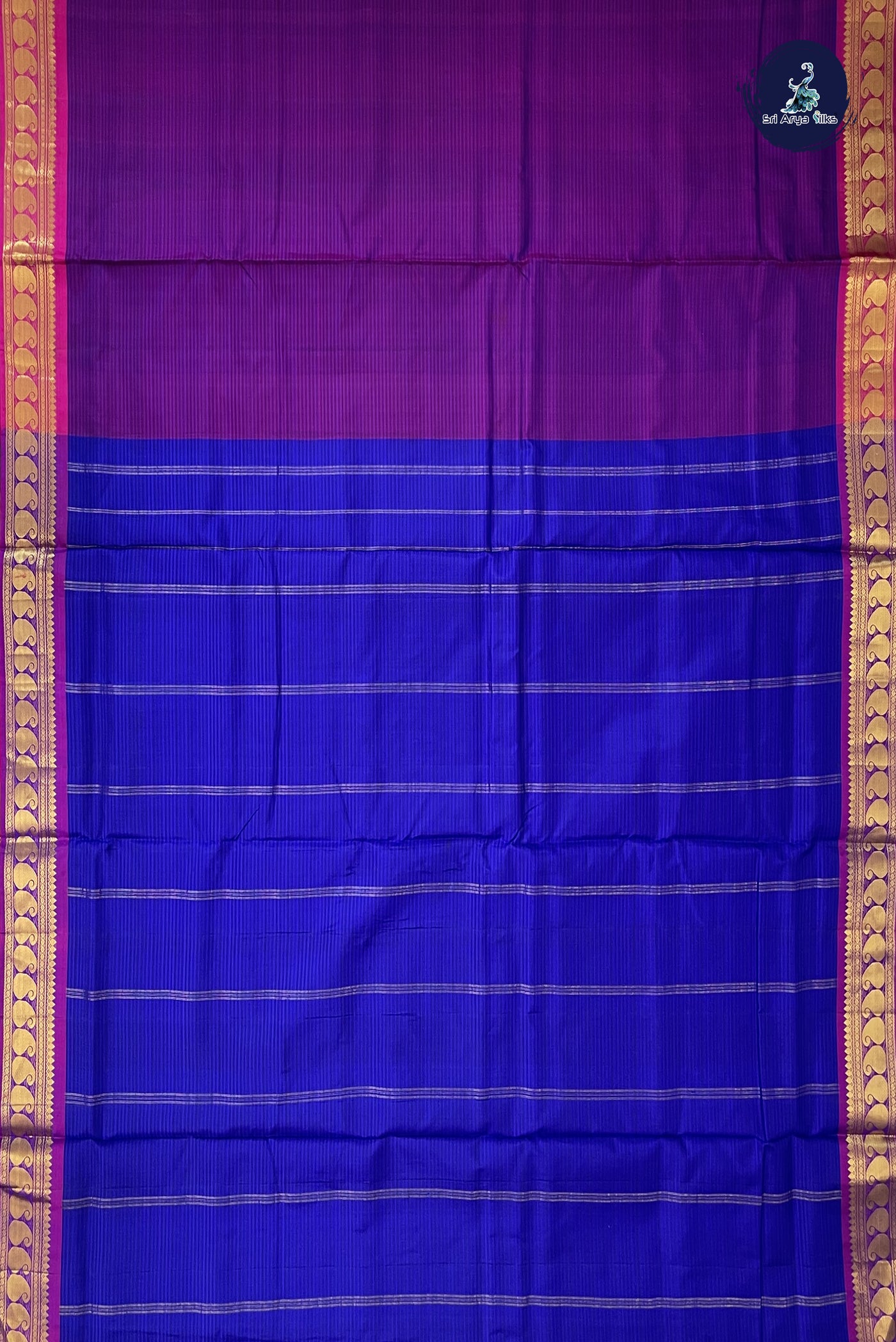 Dual Tone Purple 10 Yards Bridal Saree With Doria Lines Pattern