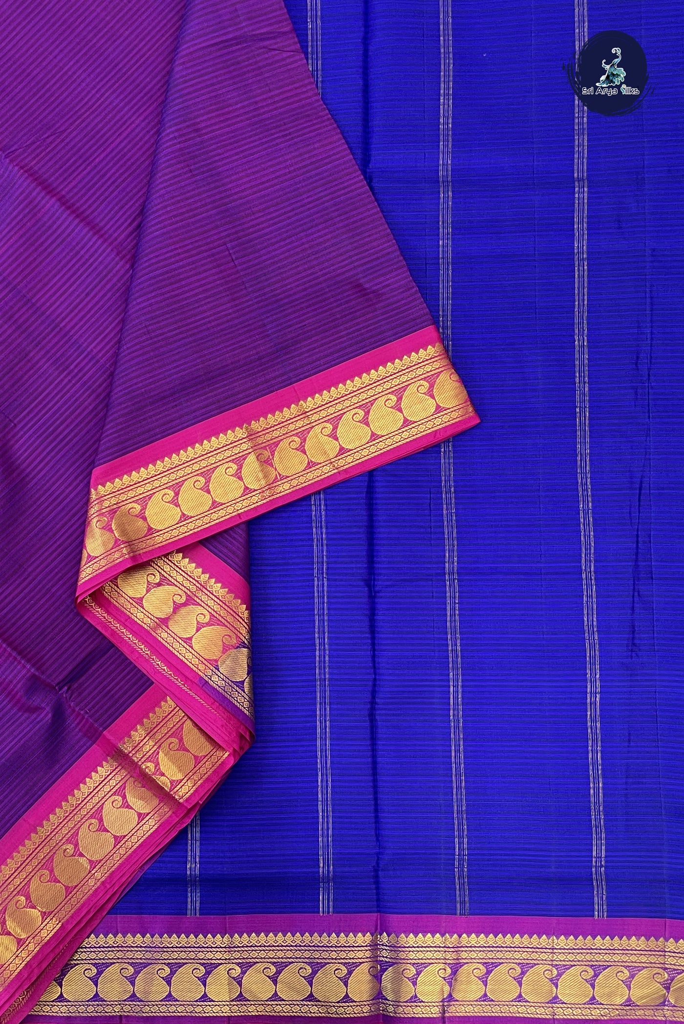 Dual Tone Purple 10 Yards Bridal Saree With Doria Lines Pattern