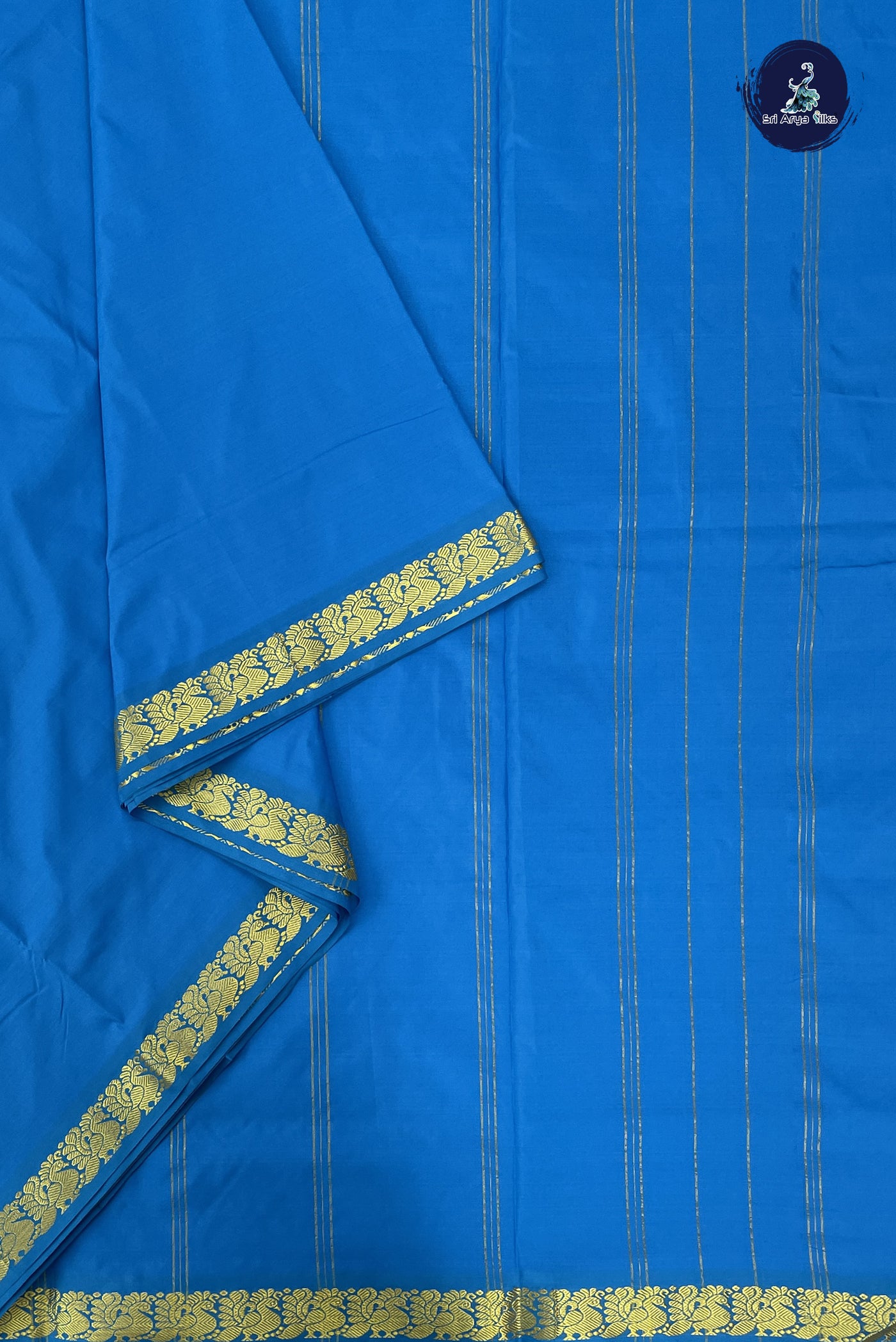 Copper Sulphate Blue Madisar Semi Silk Saree With Plain Pattern