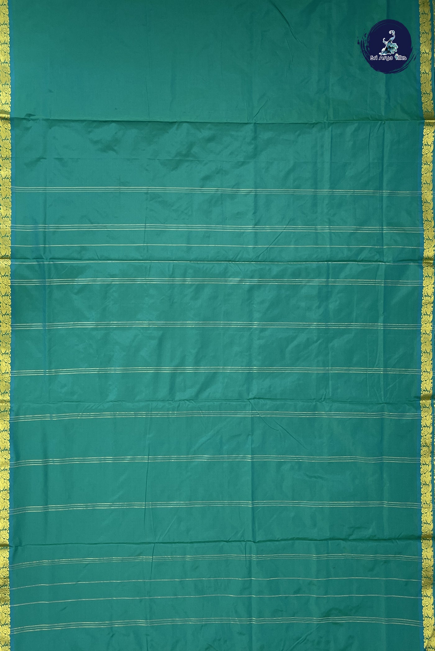 Bluish Green Madisar Semi Silk Saree With Plain Pattern