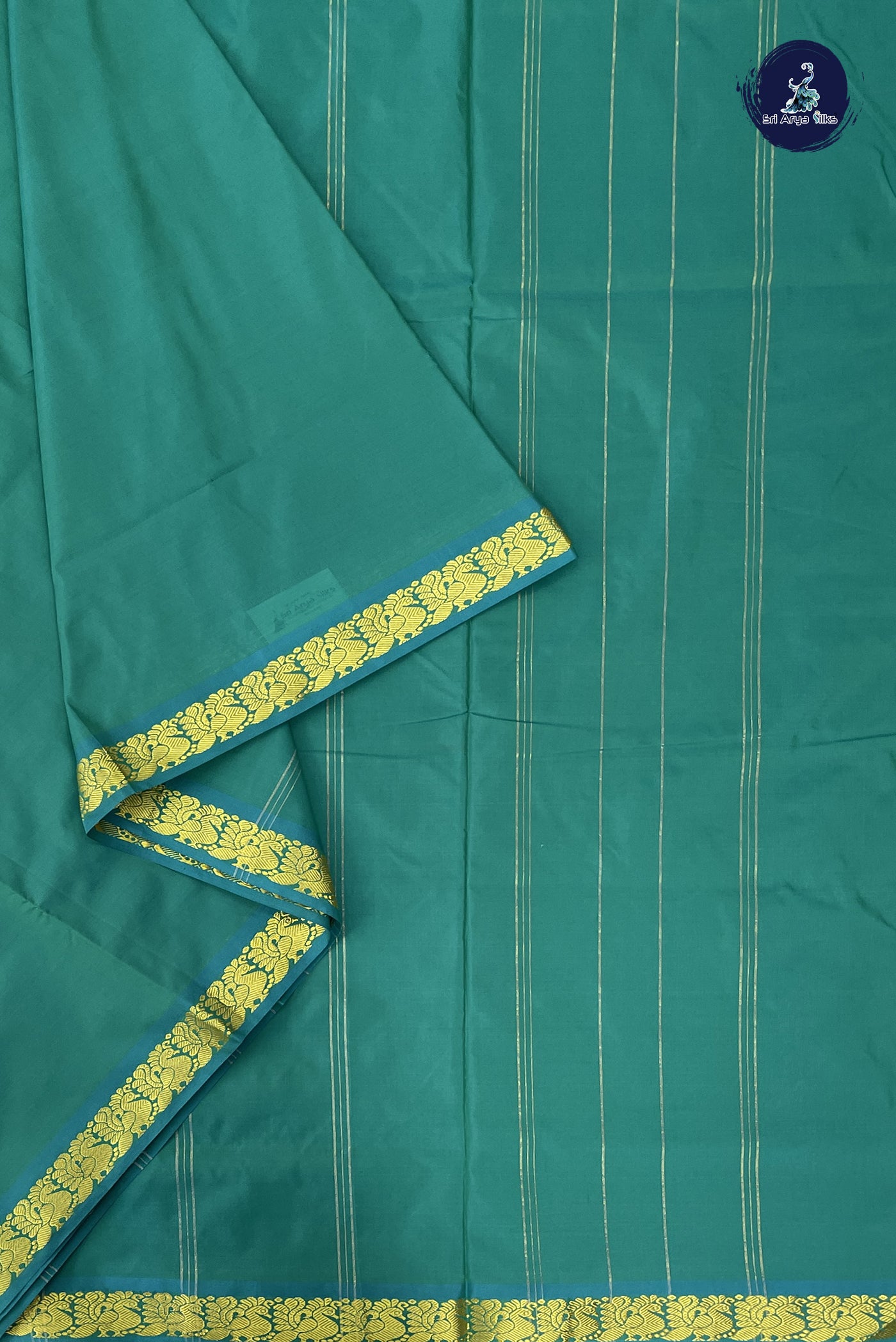 Bluish Green Madisar Semi Silk Saree With Plain Pattern