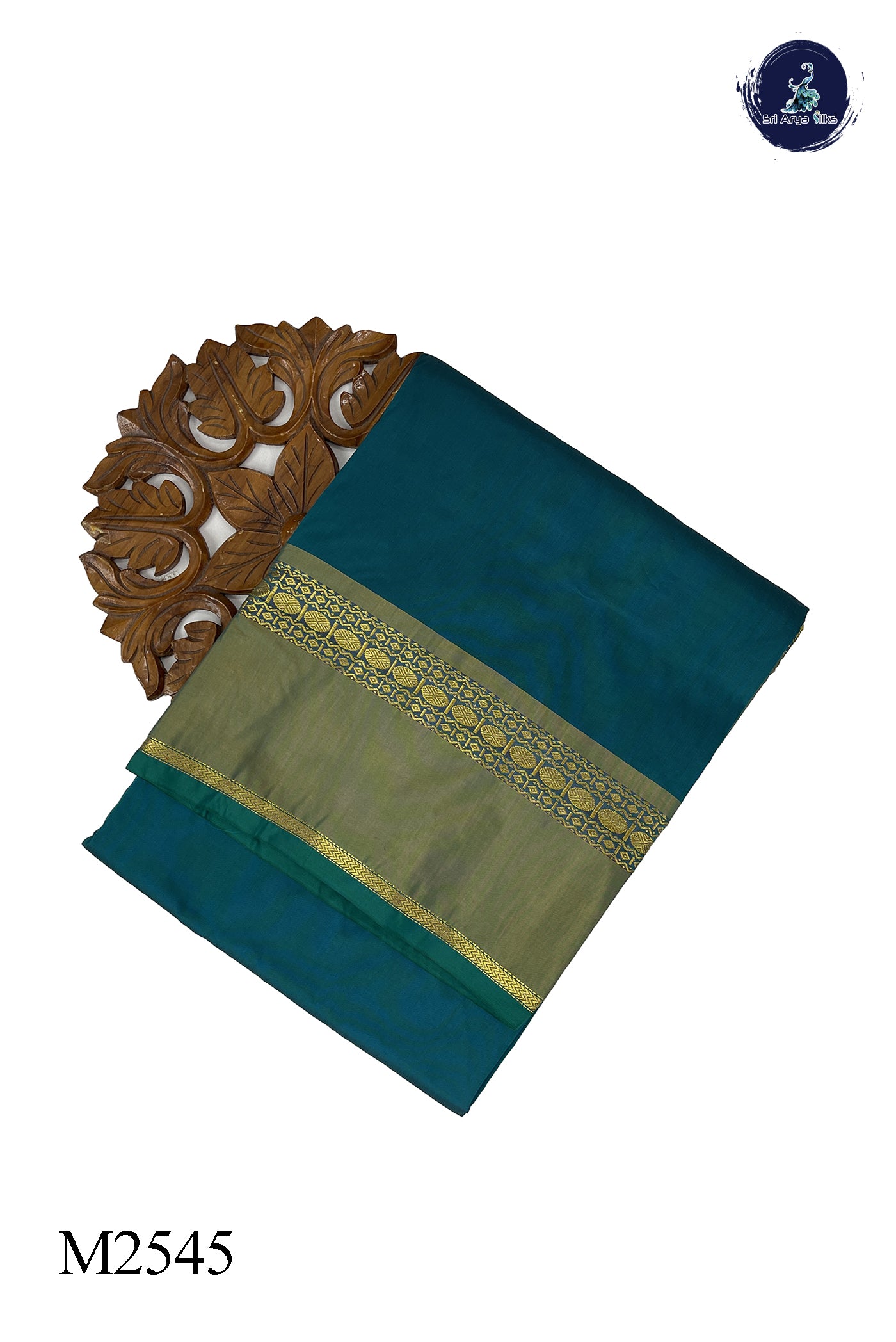 Peacock Green Madisar Semi Silk Saree With Plain Pattern