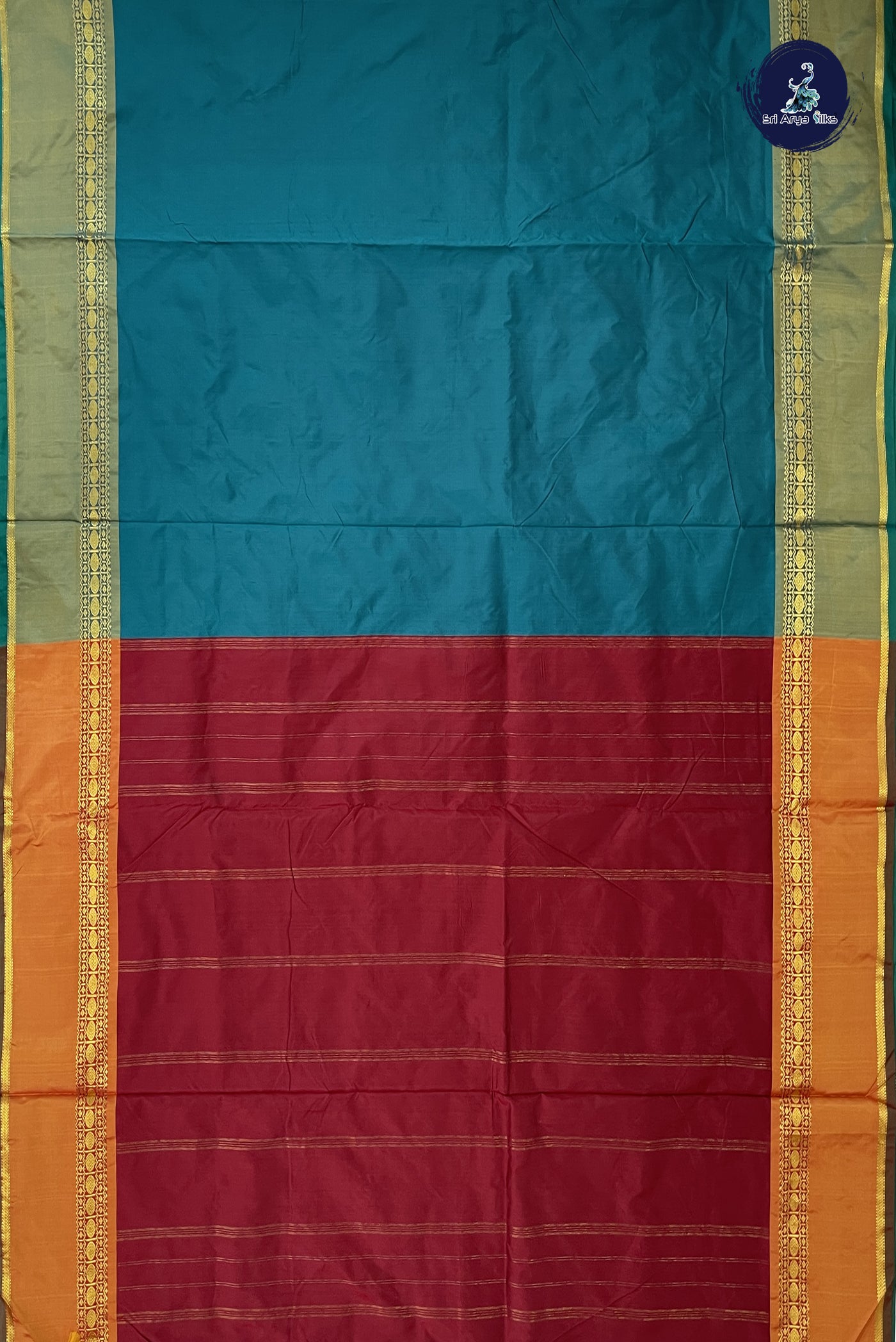 Peacock Green Madisar Semi Silk Saree With Plain Pattern