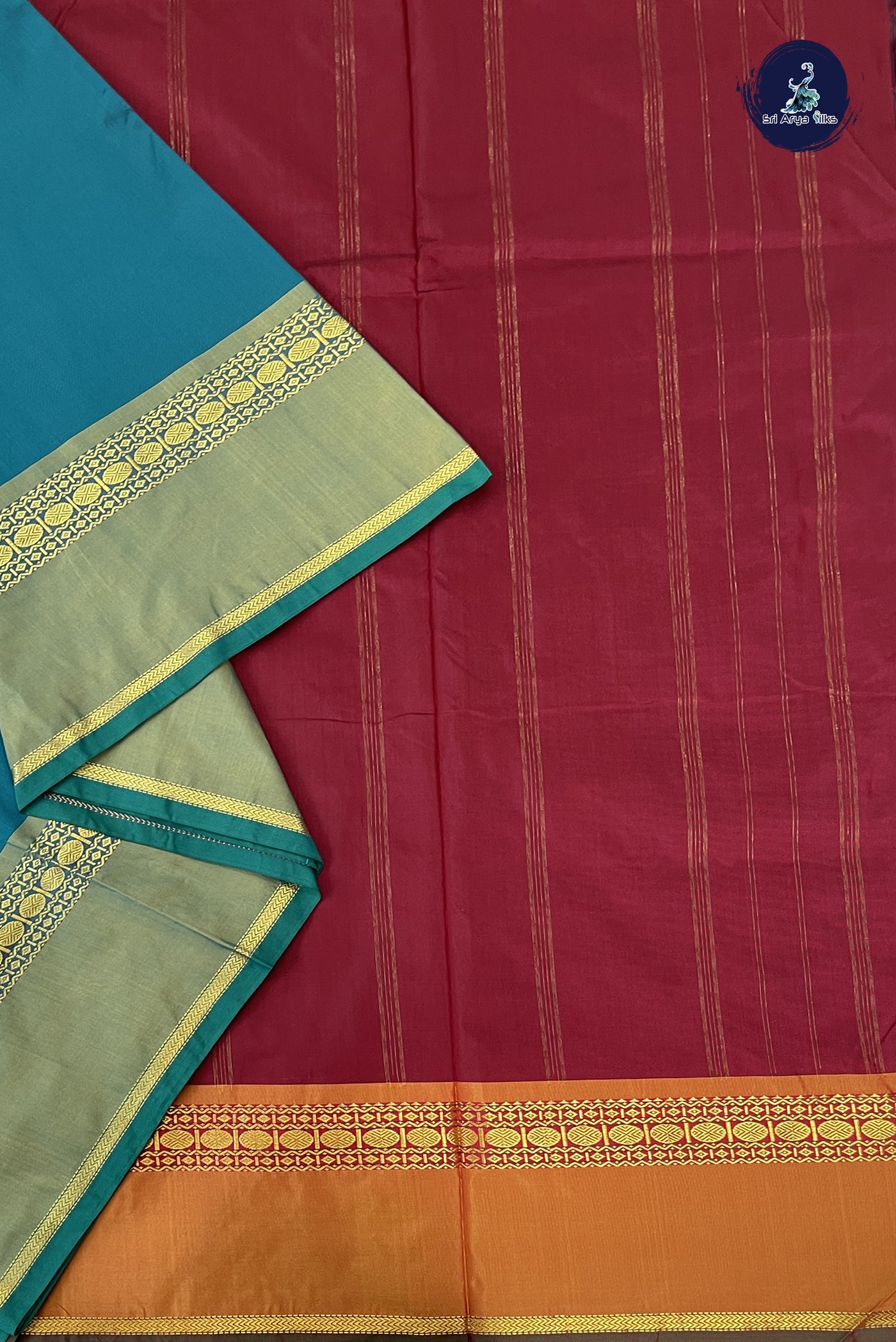 Peacock Green Madisar Semi Silk Saree With Plain Pattern