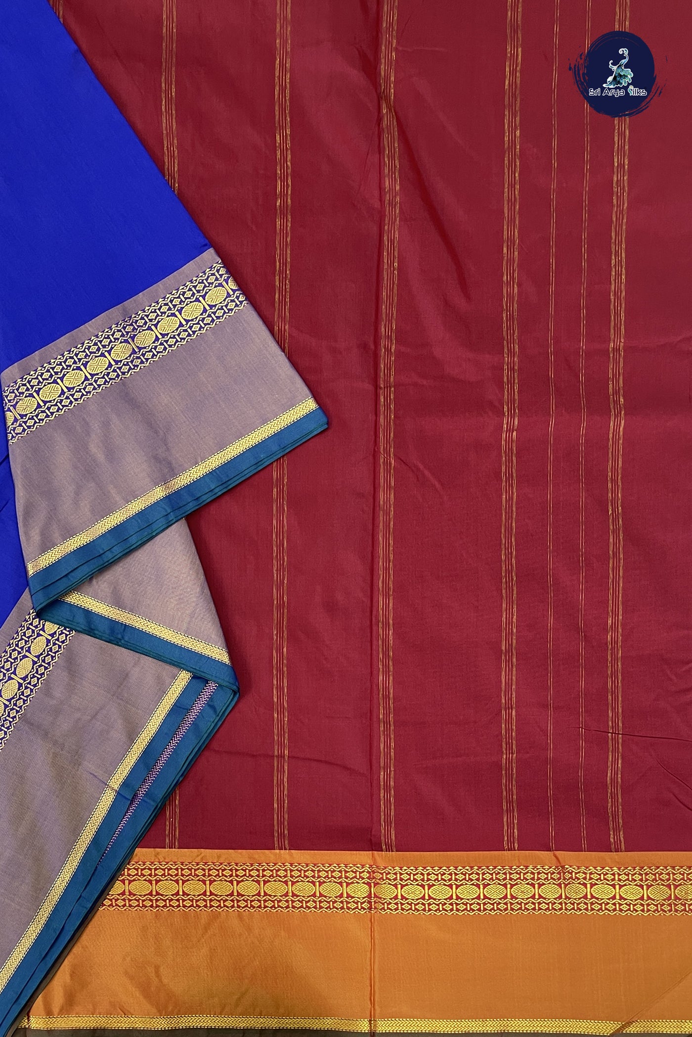 MS Blue Madisar Semi Silk Saree With Plain Pattern