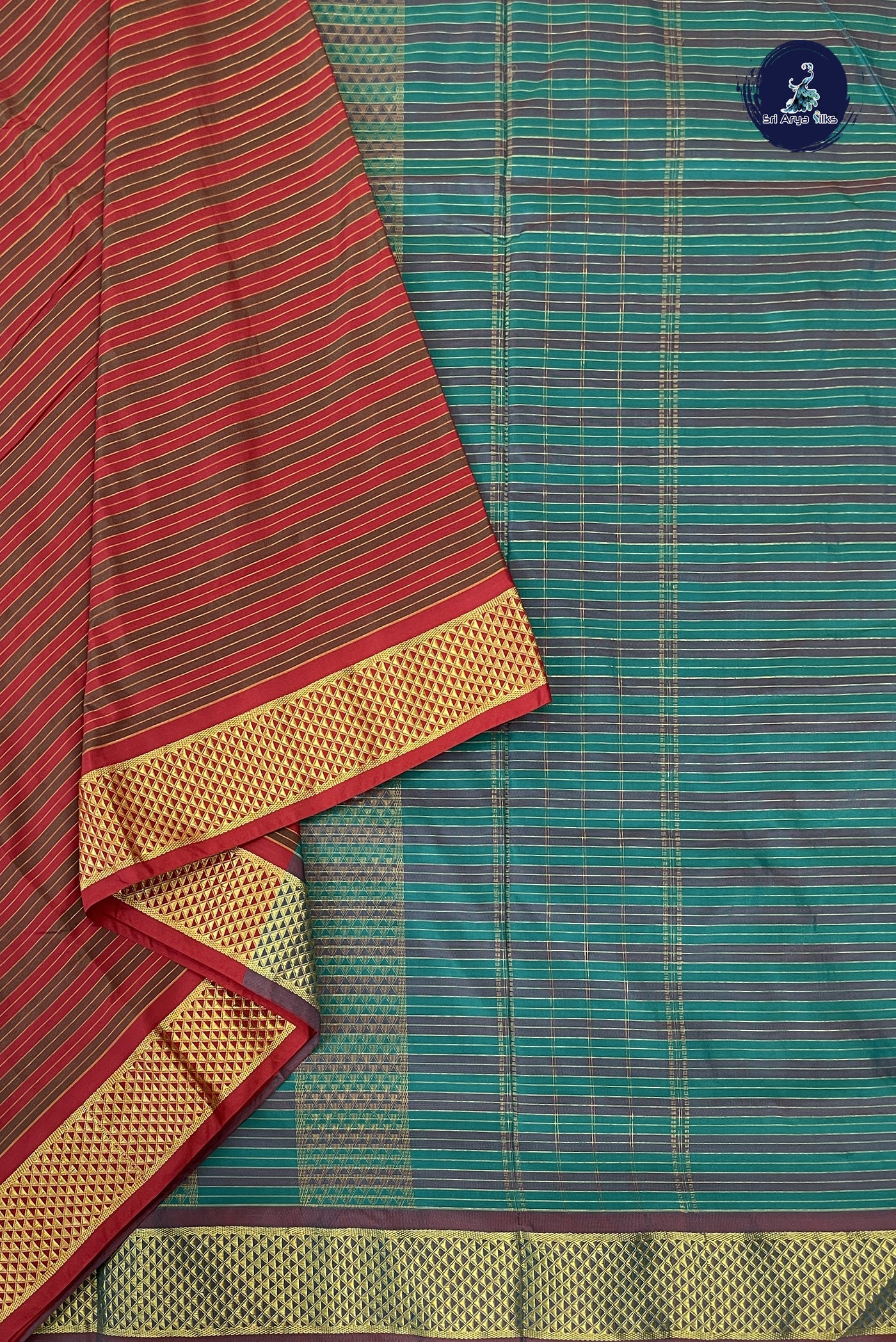 Multi Colour Madisar Semi Silk Saree With Stripes Pattern